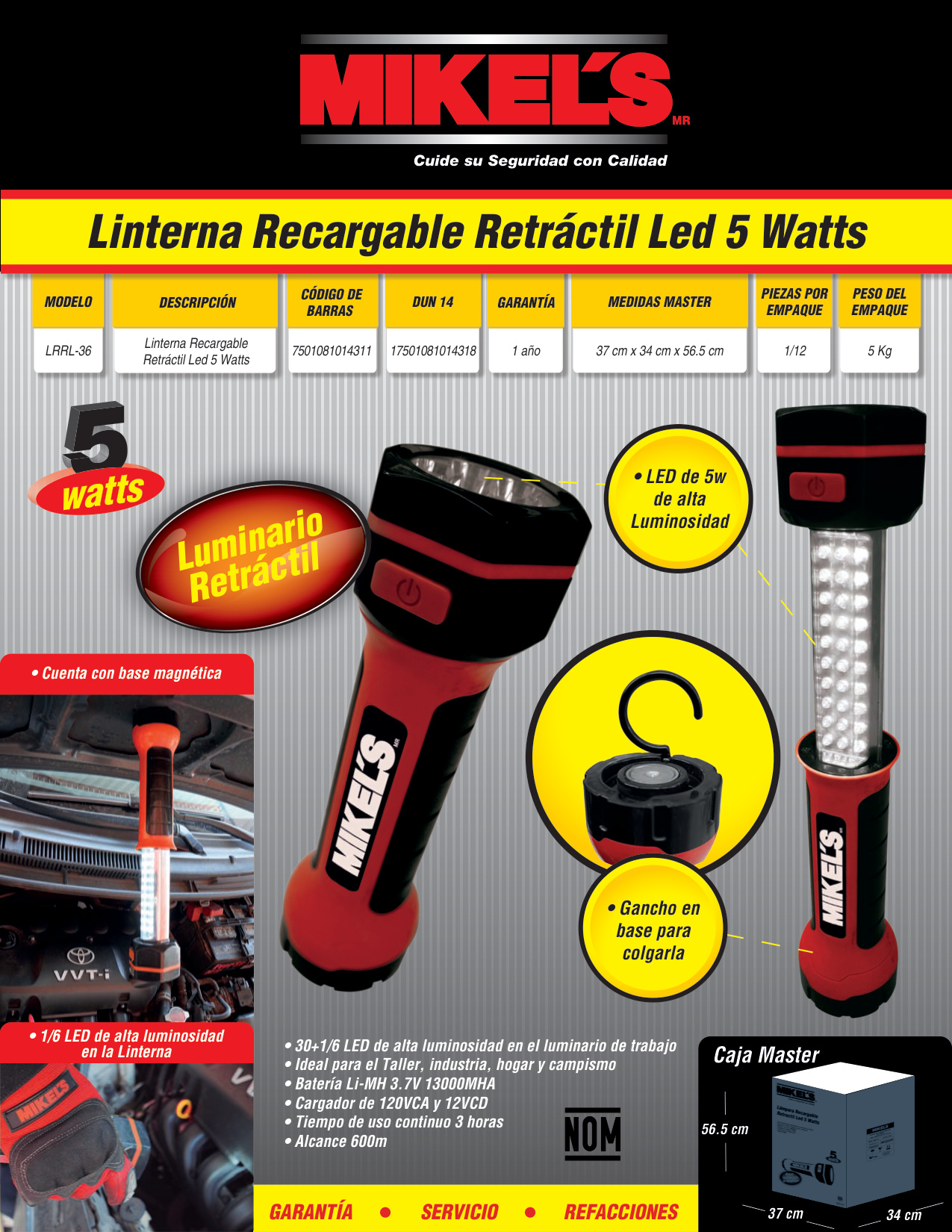 MIKELS LRRL-36 Lámpara LED recargable retráctil - Imagen 4