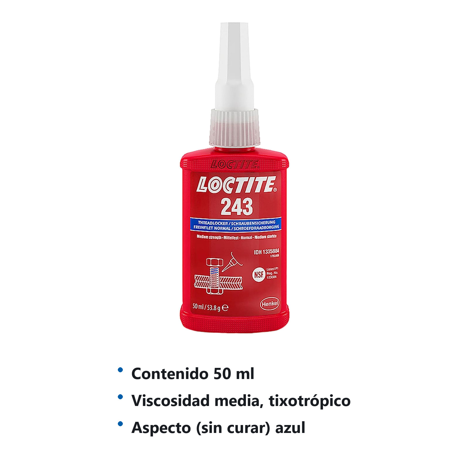 LOCTITE 243 FIJADOR DE ROSCAS RESISTENCIA REMOVIBLE 50 ml - Imagen 3