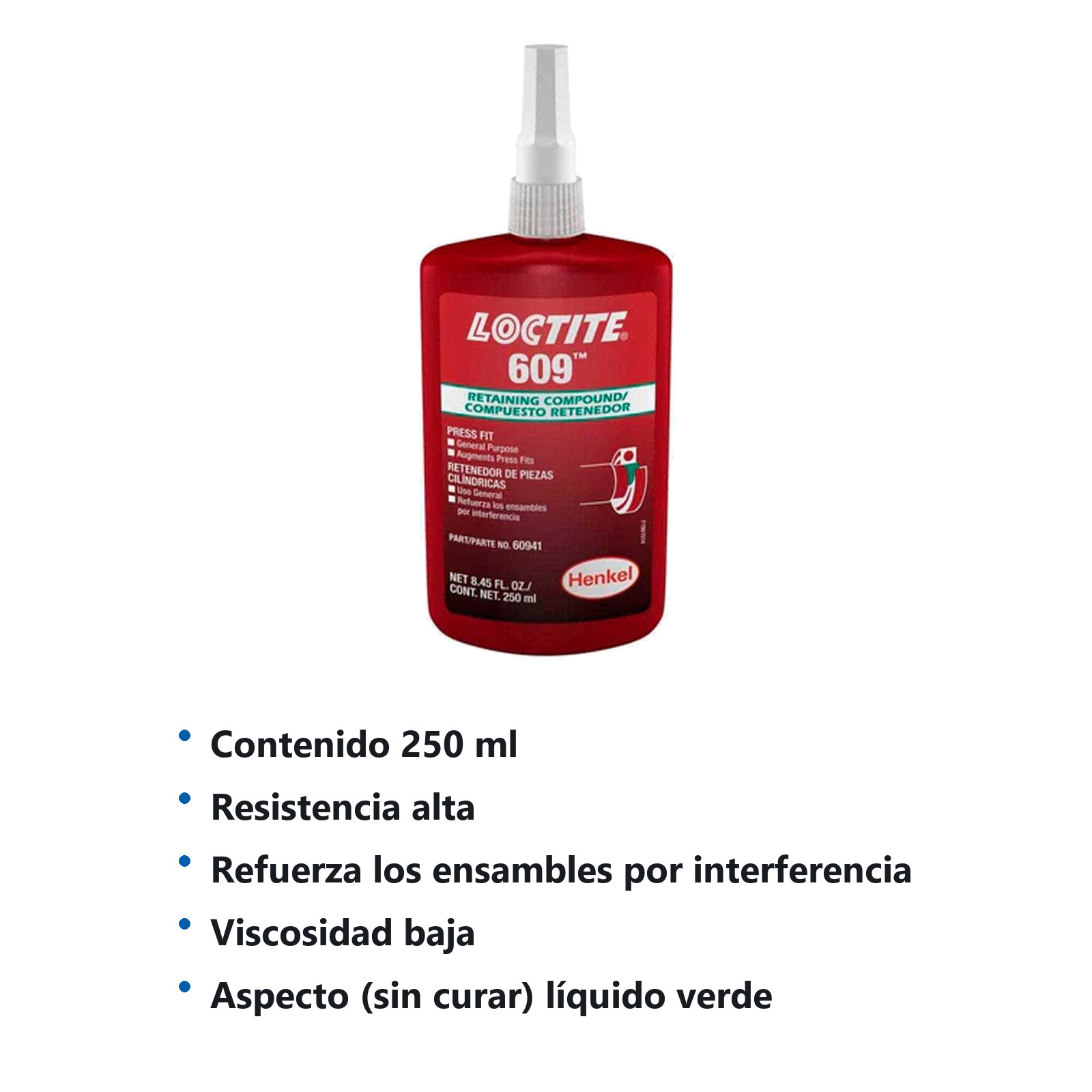 LOCTITE 609 COMPUESTO RETENEDOR PROPOSITO GENERAL 250 ml - Imagen 2