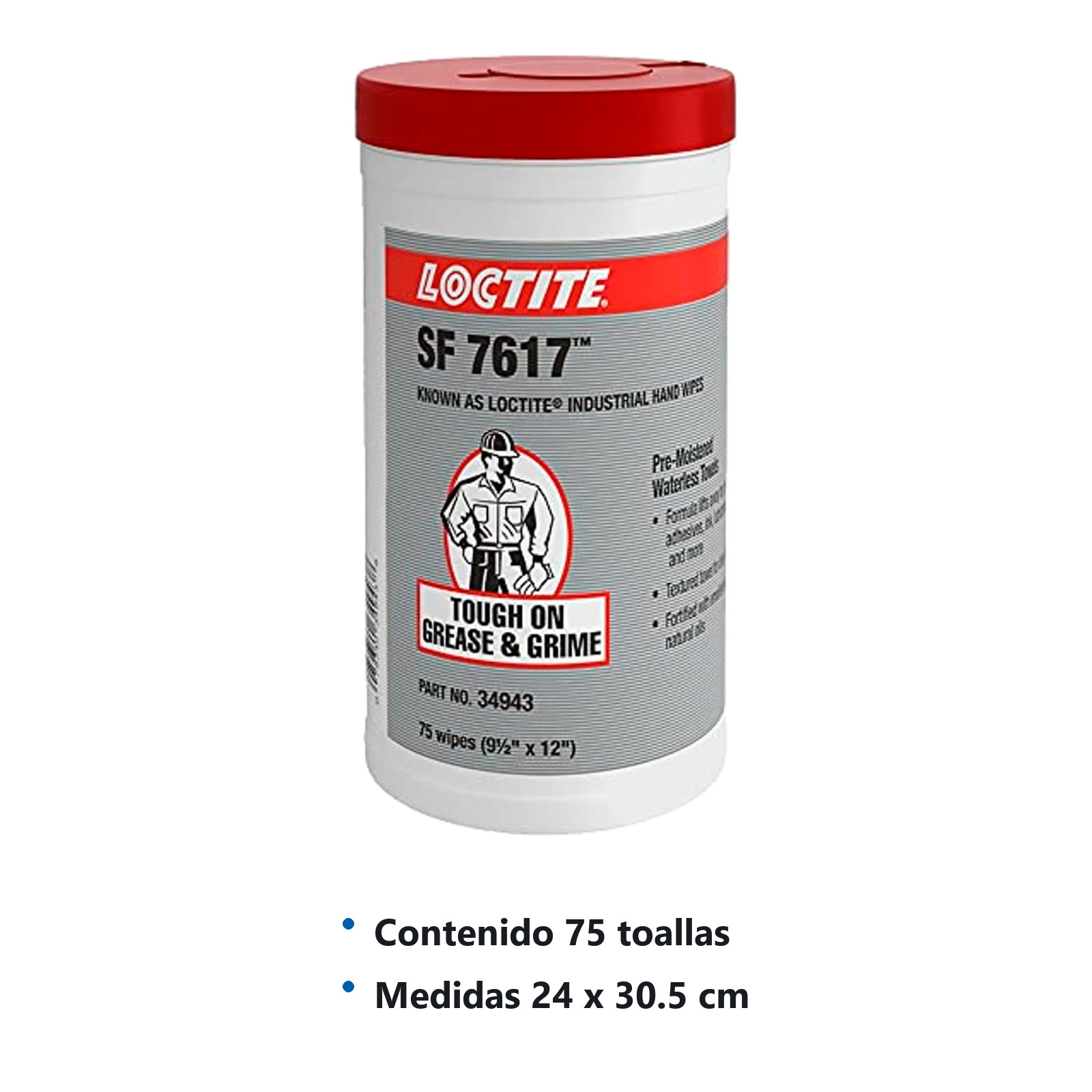 LOCTITE 34943 TOALLAS INDUSTIRALES PARA LIMPIEZA (75 TOALLAS) 24 x 30 cm - Imagen 2
