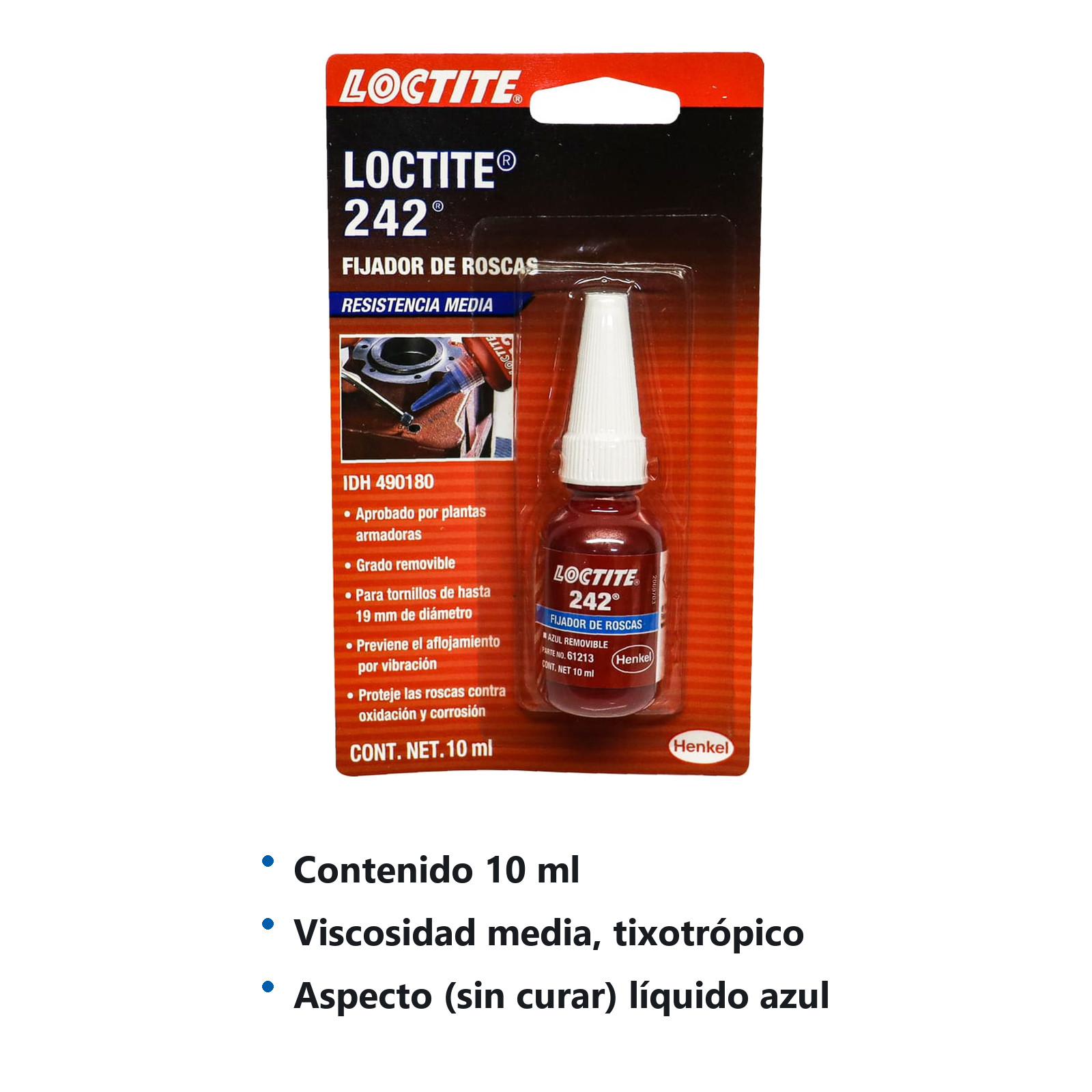 LOCTITE 242 FIJADOR DE ROSCAS RESISTENCIA REMOVIBLE 10 ml - Imagen 2