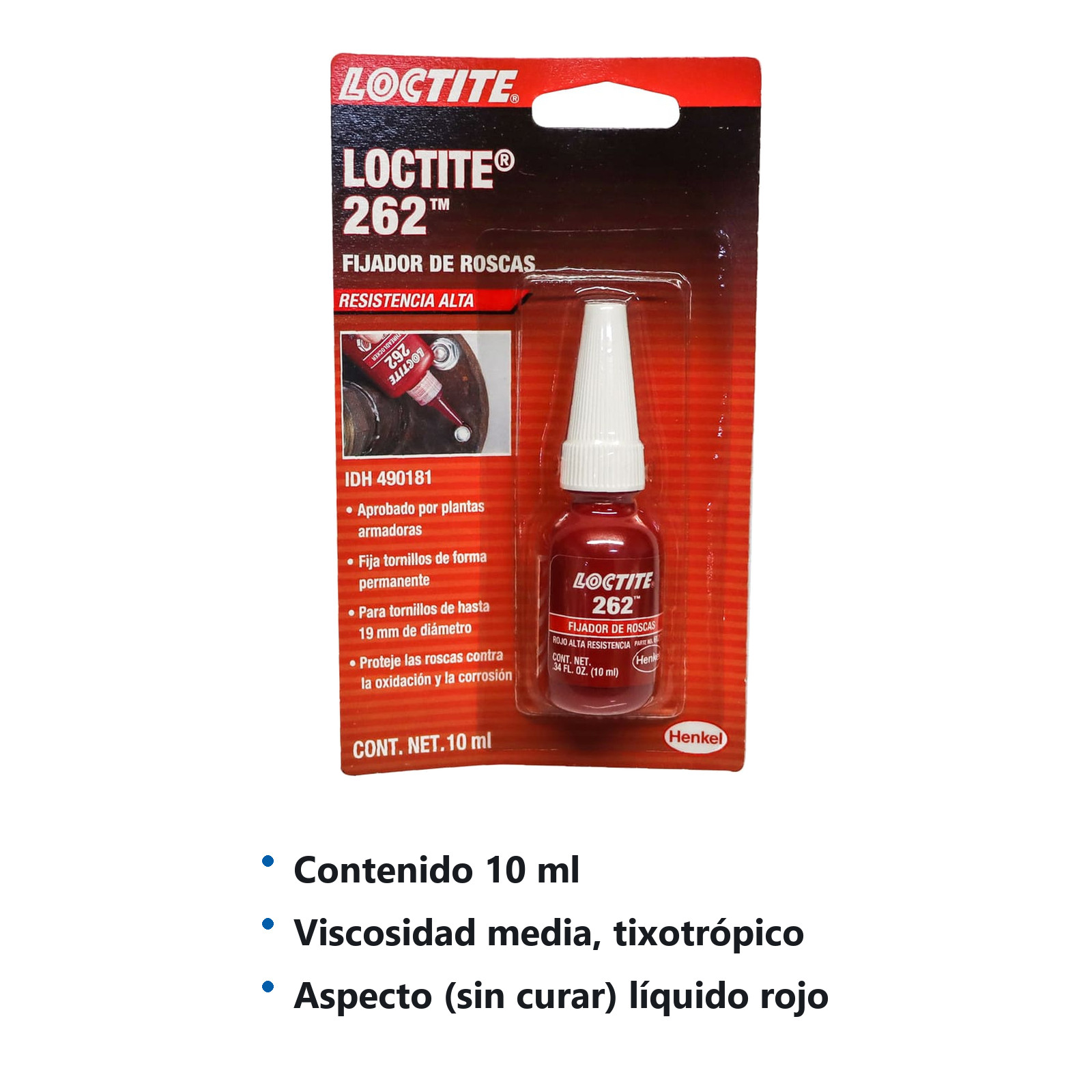 LOCTITE 262 FIJADOR DE ROSCAS RESISTENCIA PERMANENTE 10 ml - Imagen 2