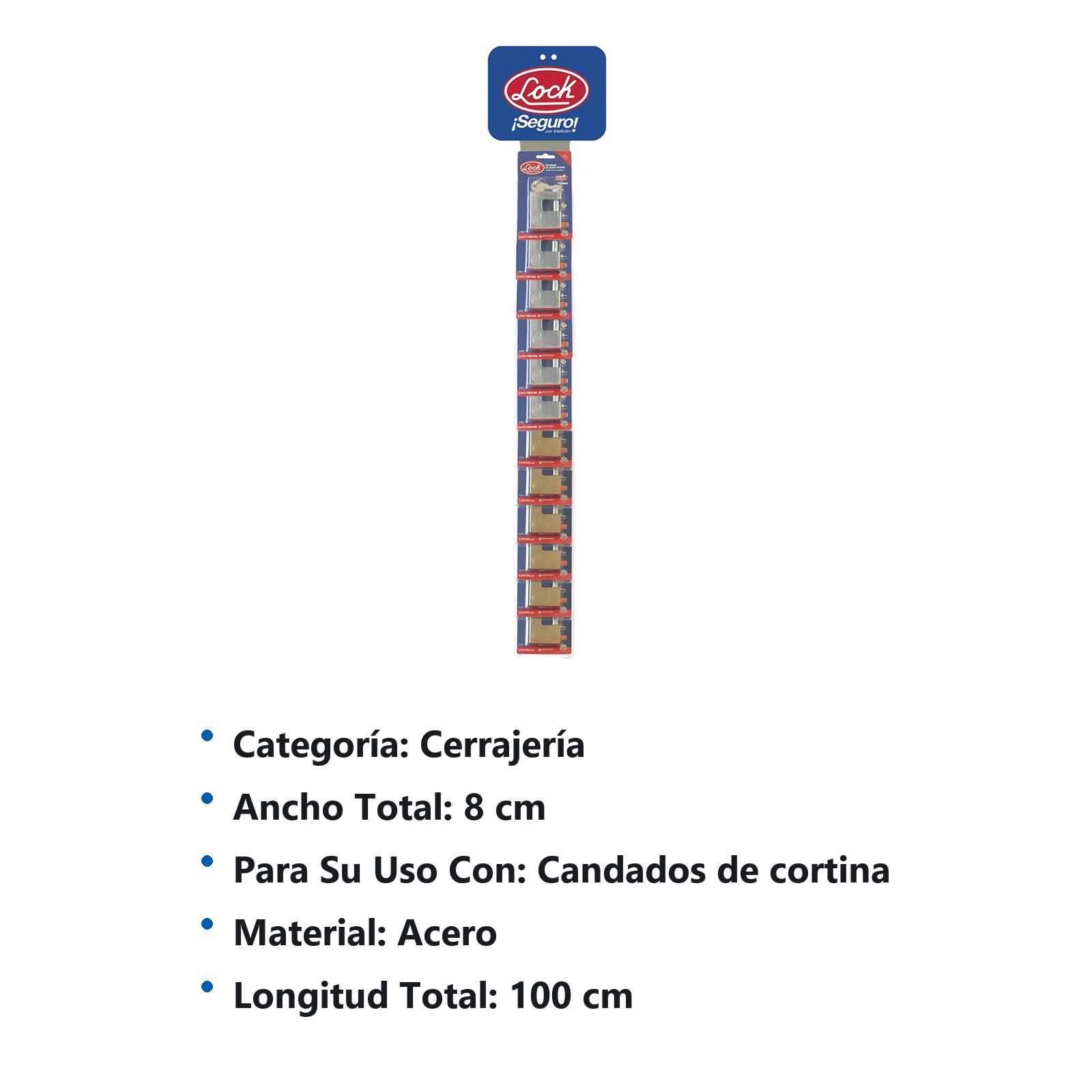Tira de impulso con candados de cortina, llave estándar 8 x 100 cm, 13 piezas Lock - Imagen 2