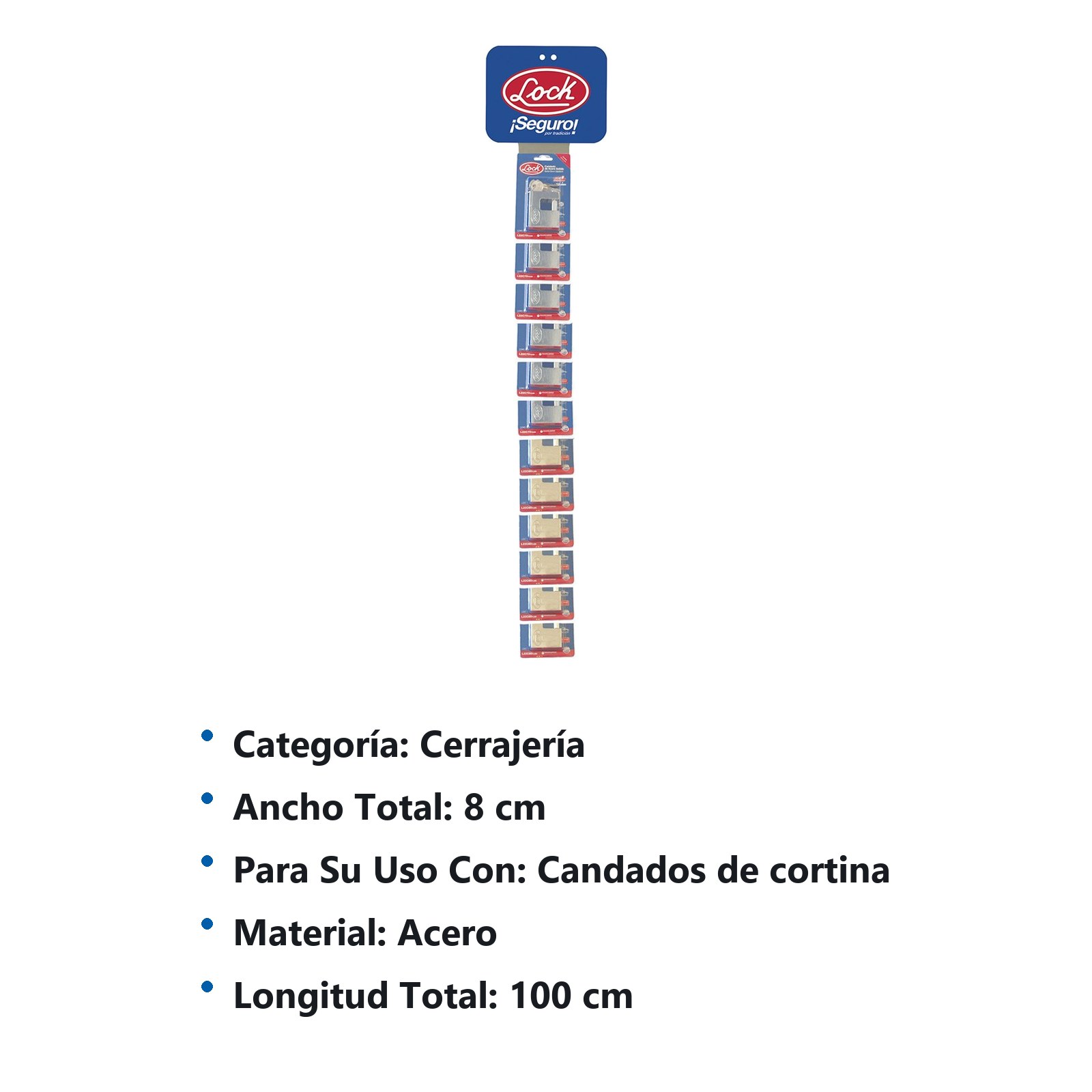 Tira de impulso con candados de cortina, llave tetra 8 x 100 cm, 13 piezas Lock - Imagen 2