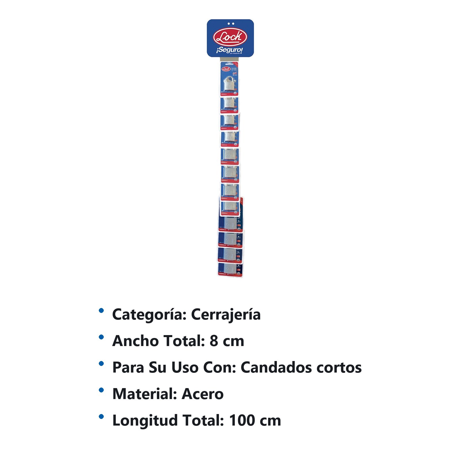 Tira de impulso con candados de acero horquilla corta 8 x 100 cm, 19 piezas Lock - Imagen 2