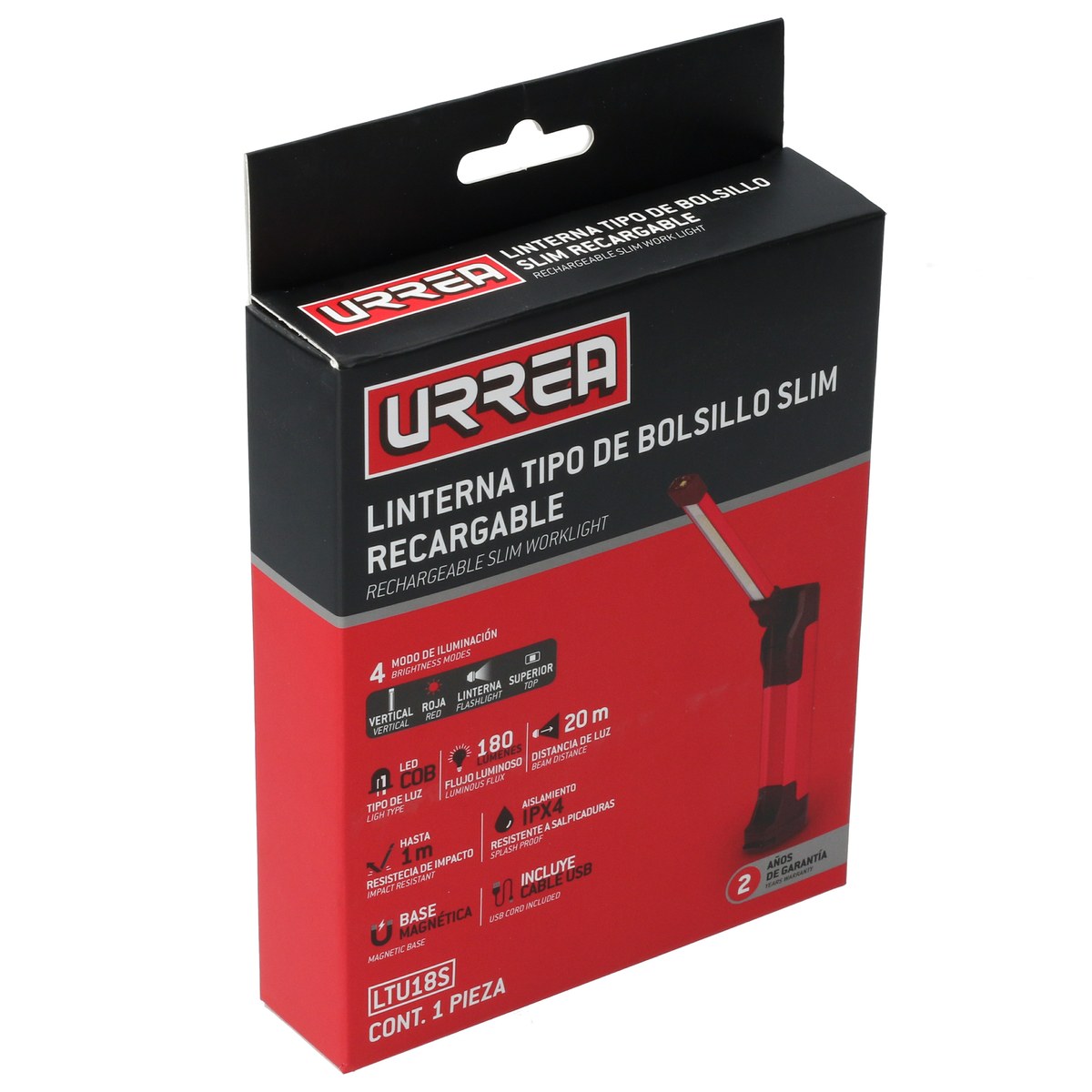 Linterna de LED tipo Slim para taller plegable recargable de 180 lm Urrea - Imagen 4