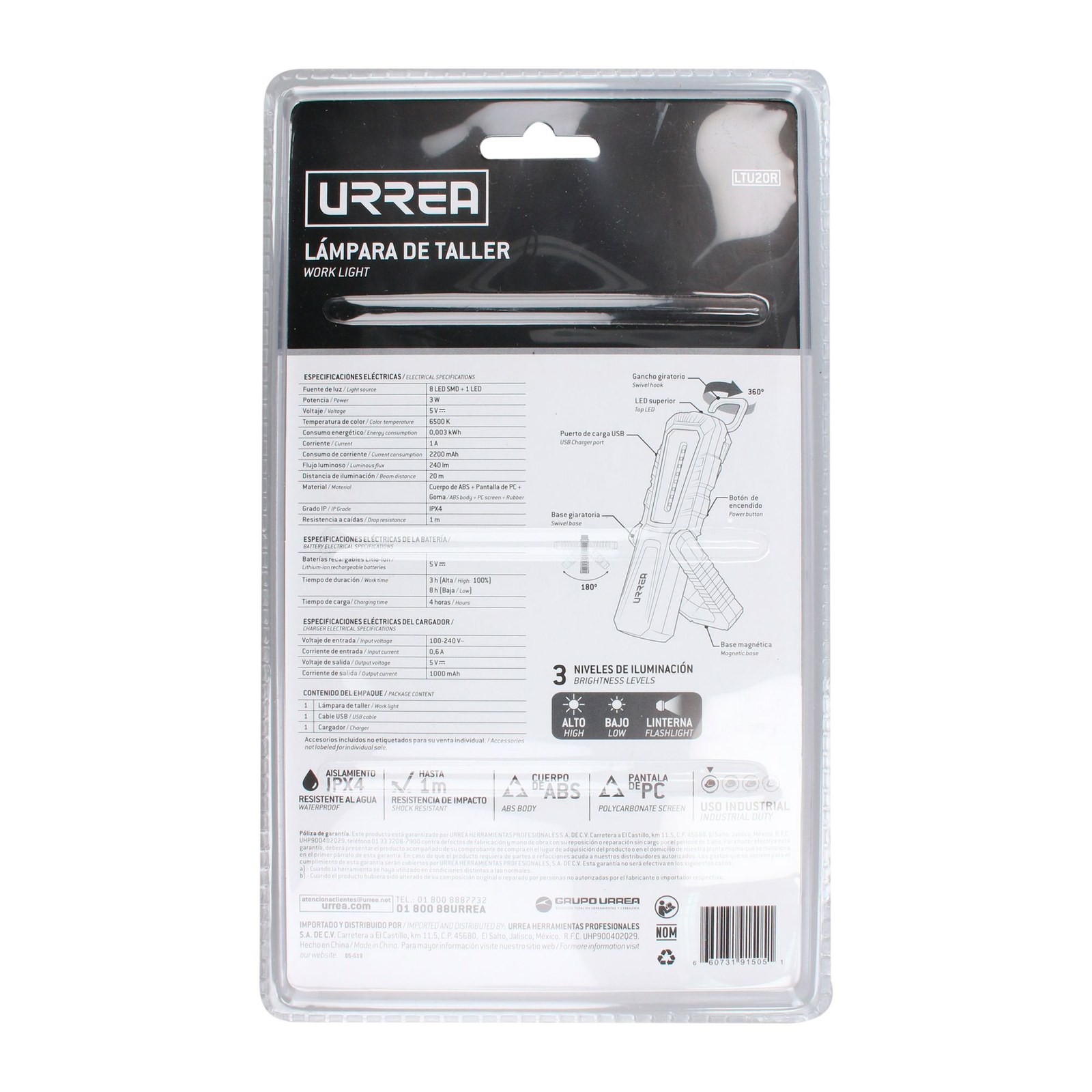 Lámpara de LED para taller recargable de 240 lm Urrea - Imagen 4
