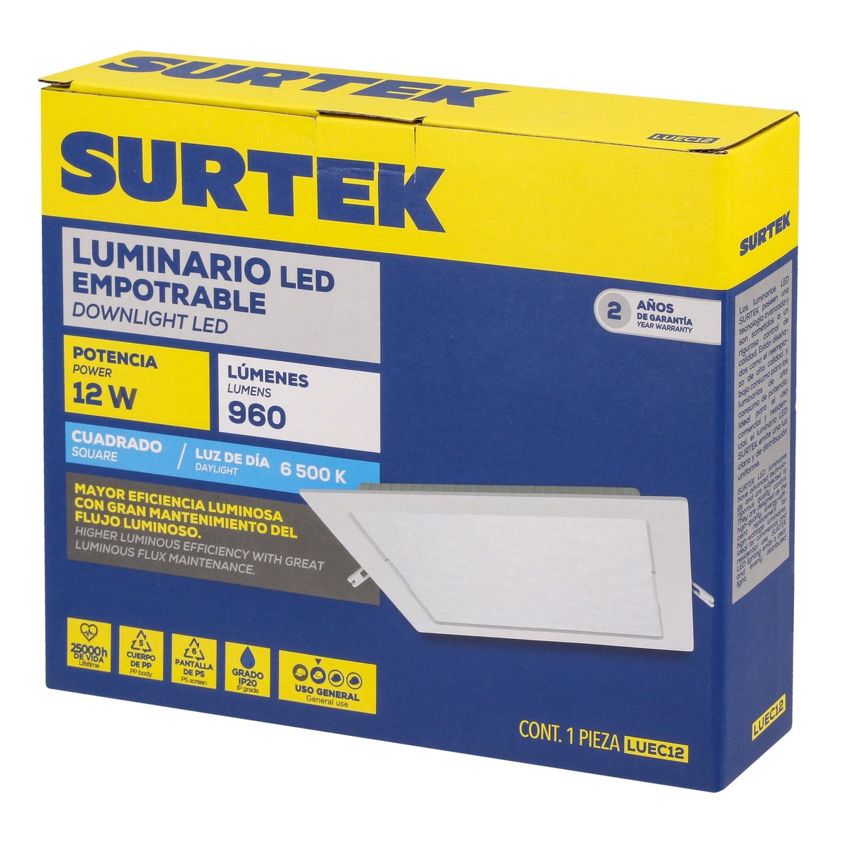 Luminario de LED empotrable cuadrado 12 W, luz de día Surtek - Imagen 4