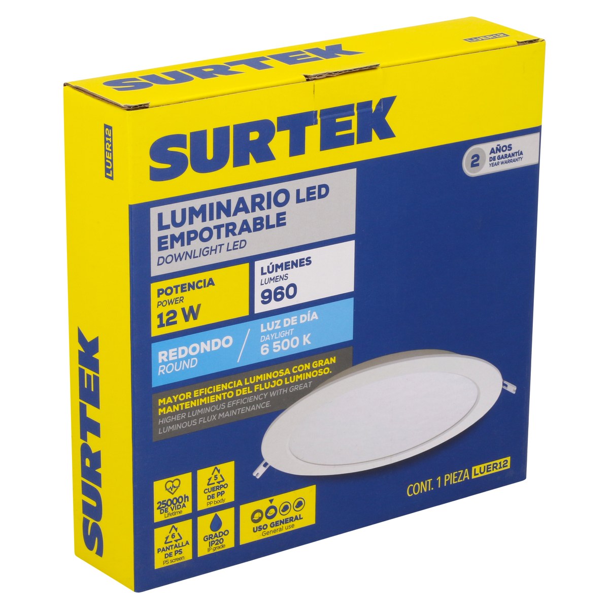 Luminario de LED empotrable redondo 12 W, luz de día Surtek - Imagen 2