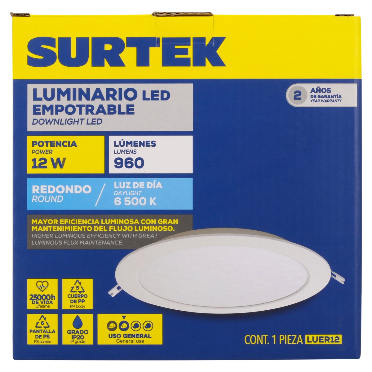 Luminario de LED empotrable redondo 12 W, luz de día Surtek - Imagen 3