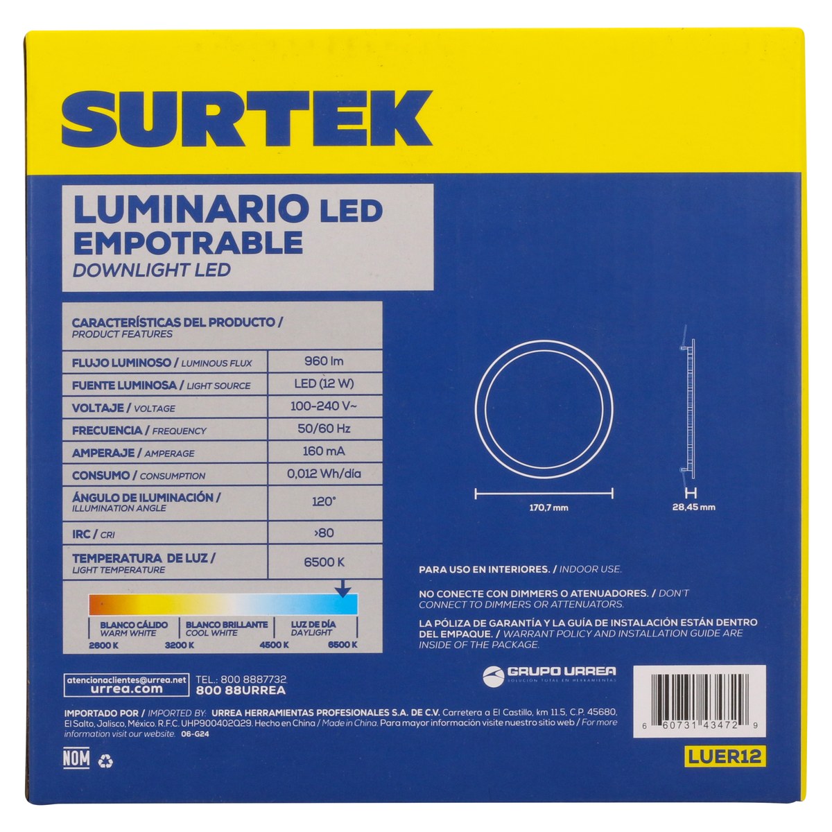 Luminario de LED empotrable redondo 12 W, luz de día Surtek - Imagen 4