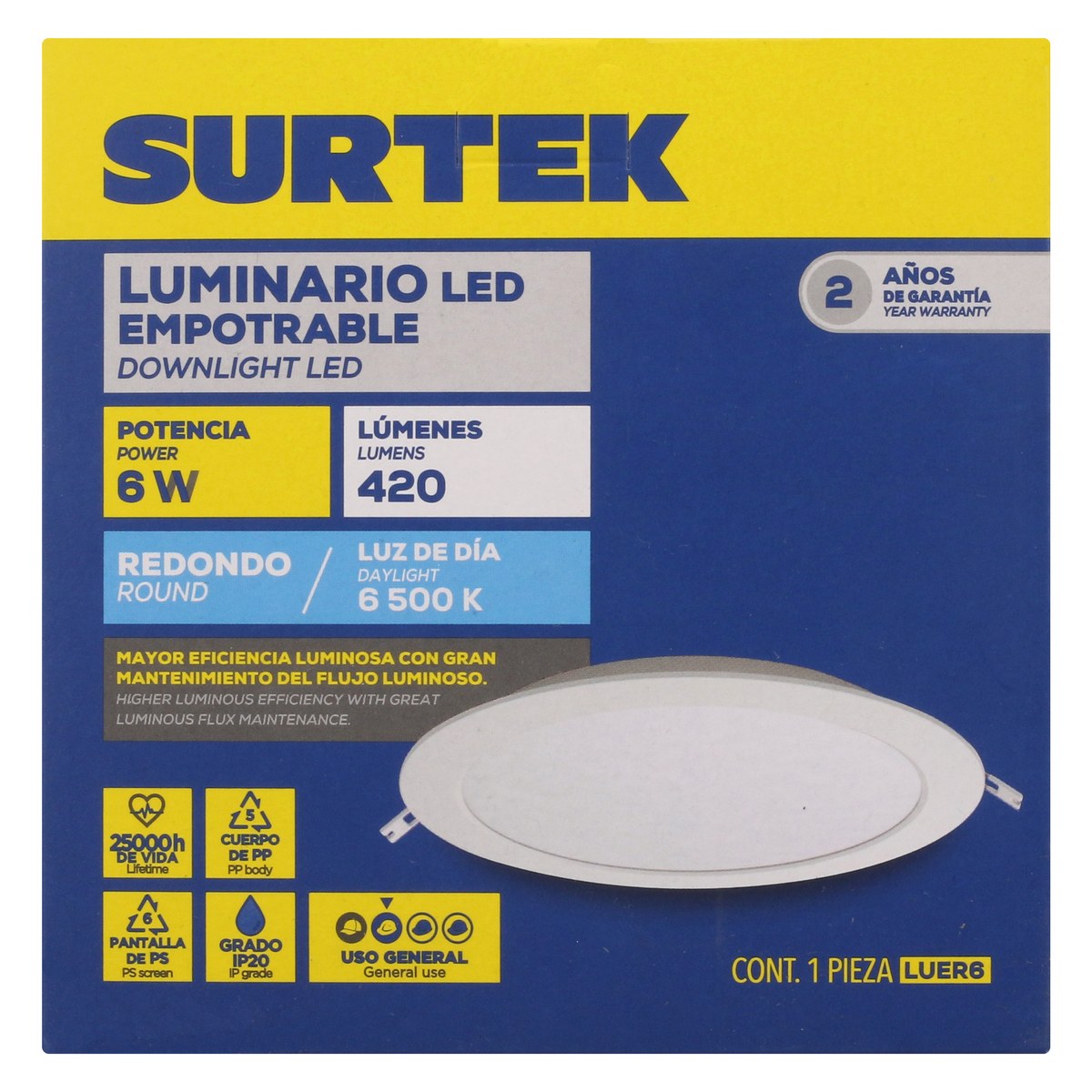 Luminario de LED empotrable redondo 6 W, luz de día Surtek - Imagen 4