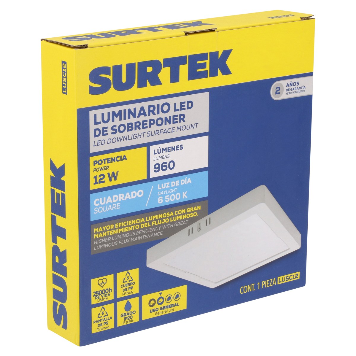 Luminario de LED de sobreponer cuadrado 12 W, luz de día Surtek - Imagen 2