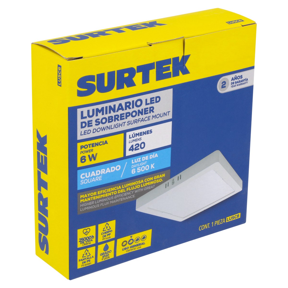 Luminario de LED de sobreponer cuadrado 6 W, luz de día Surtek - Imagen 2