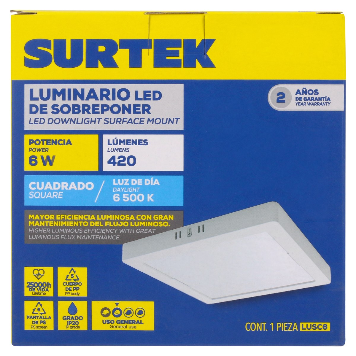 Luminario de LED de sobreponer cuadrado 6 W, luz de día Surtek - Imagen 3