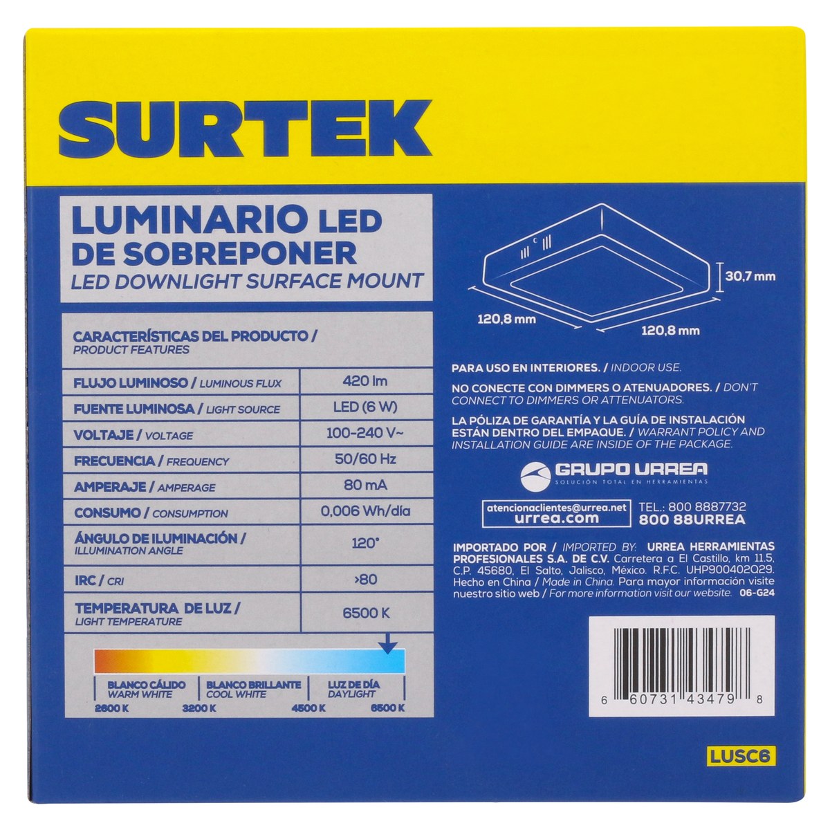 Luminario de LED de sobreponer cuadrado 6 W, luz de día Surtek - Imagen 4