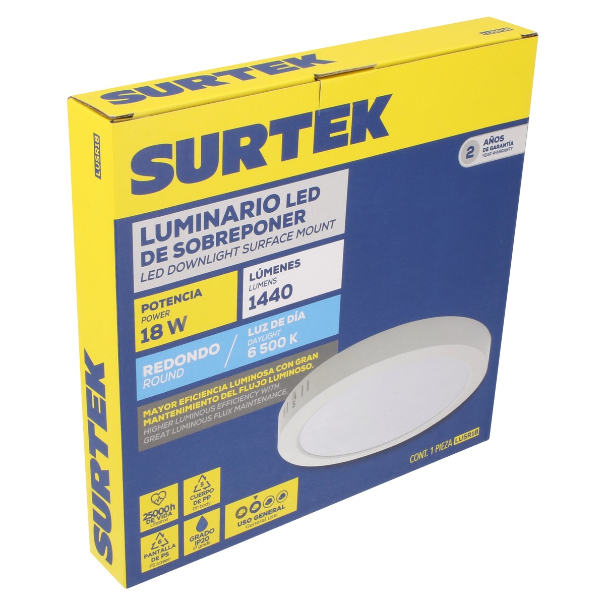 Luminario de LED de sobreponer redondo 18 W, luz de día Surtek - Imagen 2