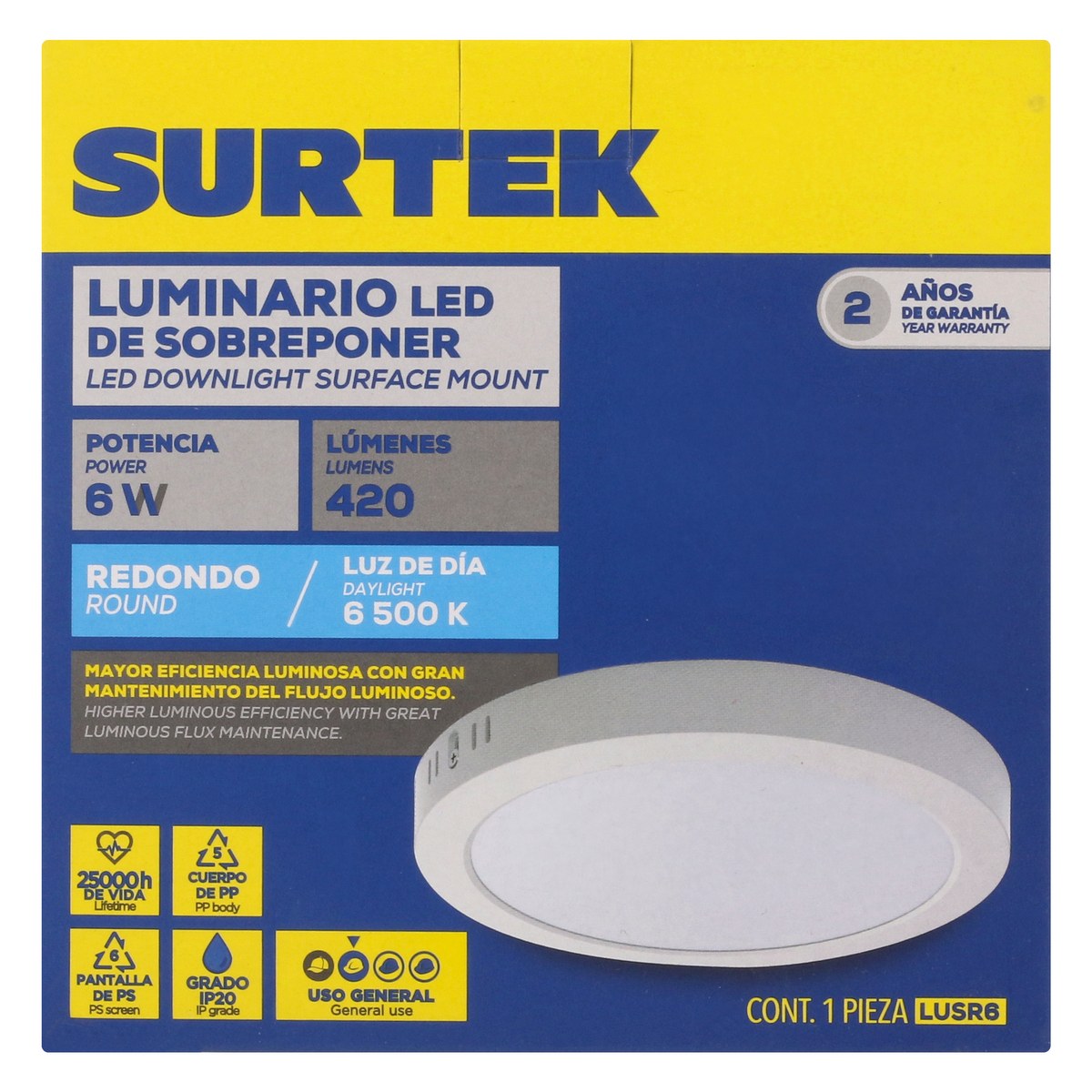 Luminario de LED de sobreponer redondo 6 W, luz de día Surtek - Imagen 4