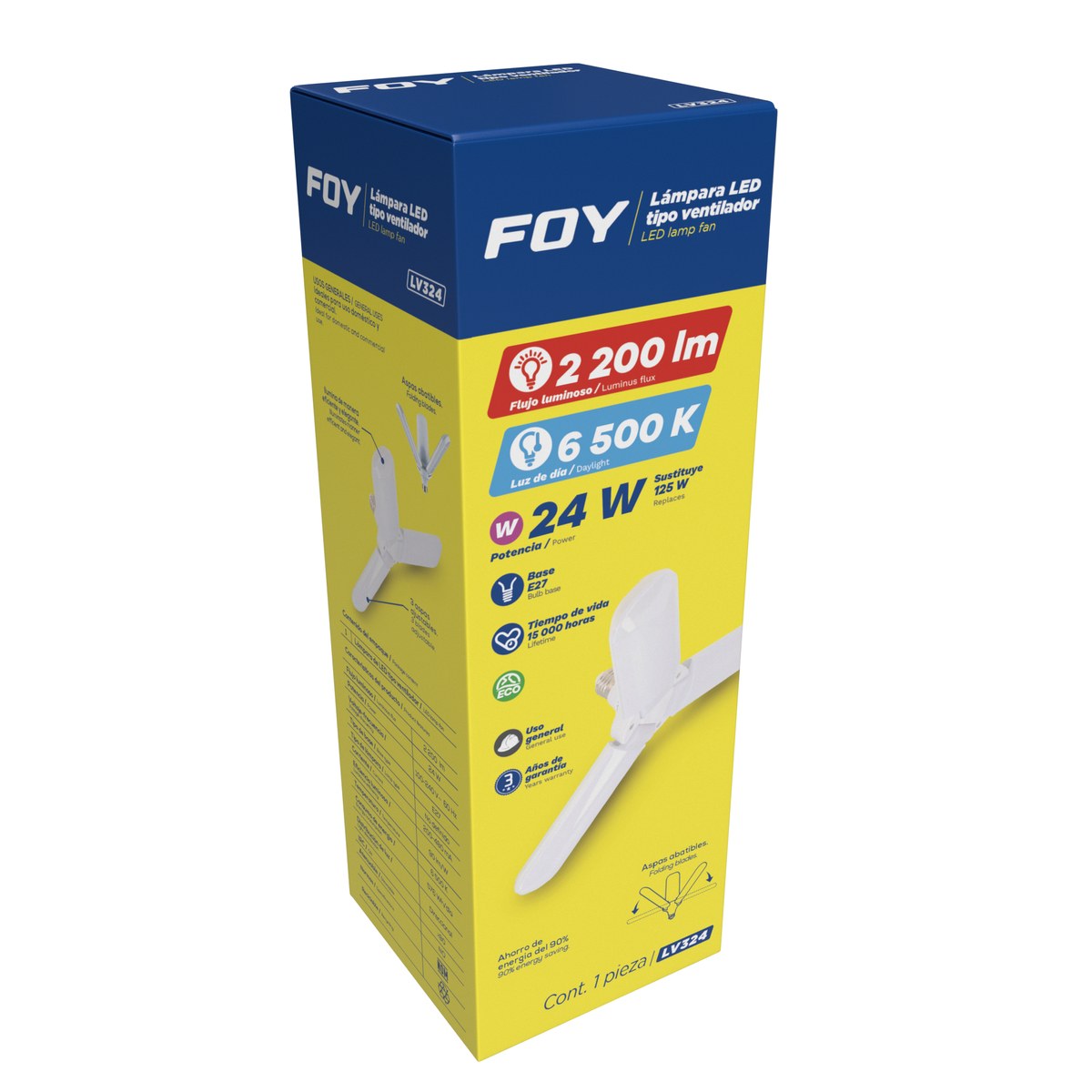 Lámpara de LED tipo ventilador de 3 aspas, 24 W Foy - Imagen 2
