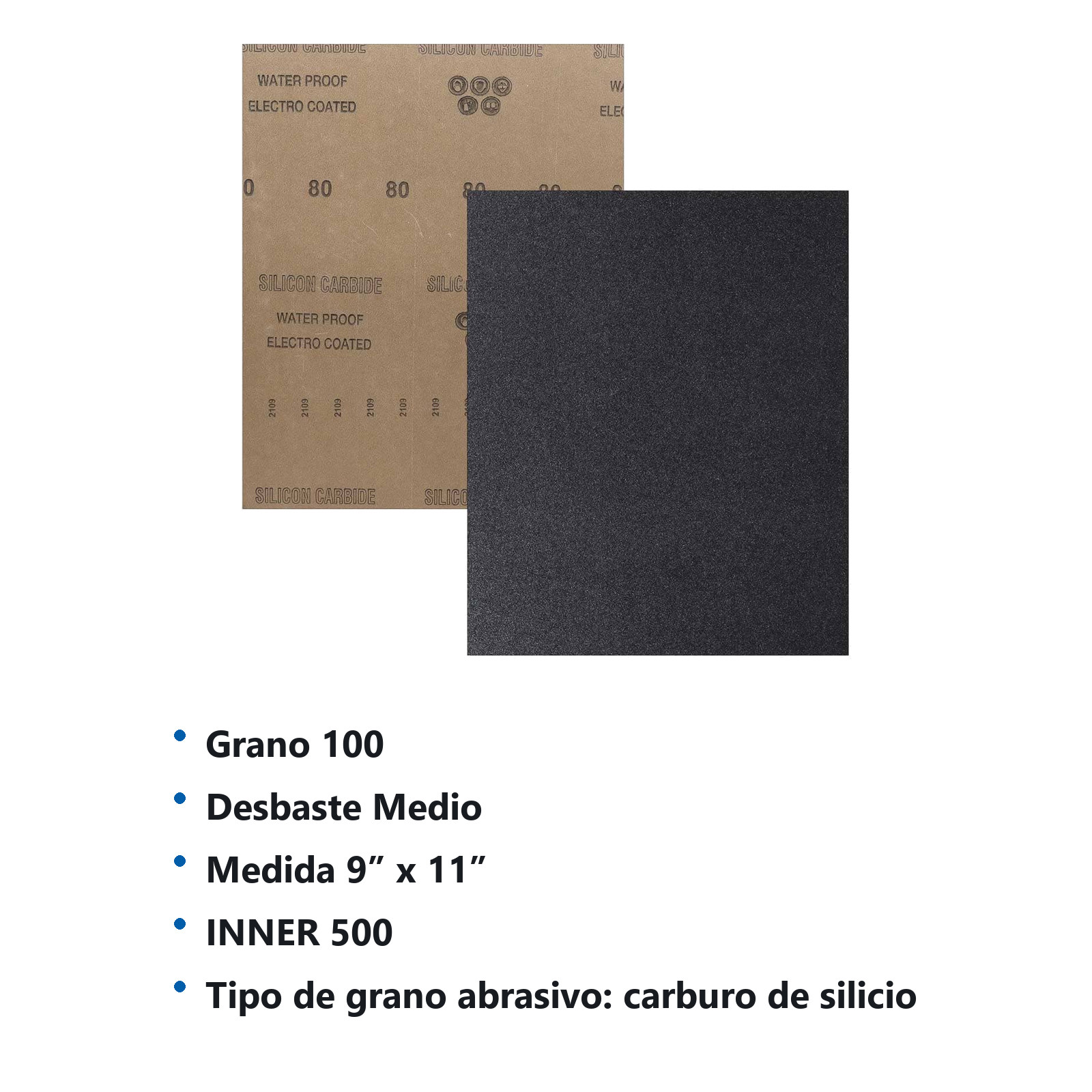 HOJA DE LIJA DE AGUA CARBURO SILICIO 9" x 11" G100 (Precio x pieza - Empaque c/100 pzas) - Imagen 4