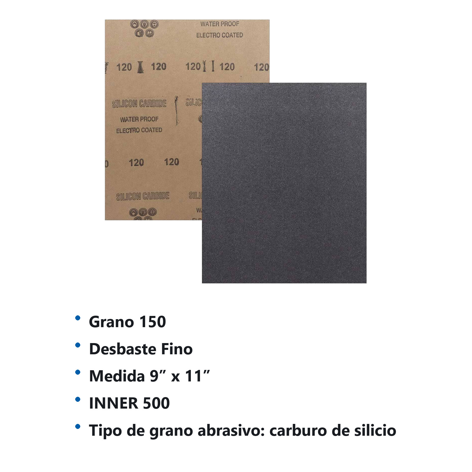 HOJA DE LIJA DE AGUA CARBURO SILICIO 9" x 11" G150 (Precio x pieza - Empaque c/100 pzas) - Imagen 4