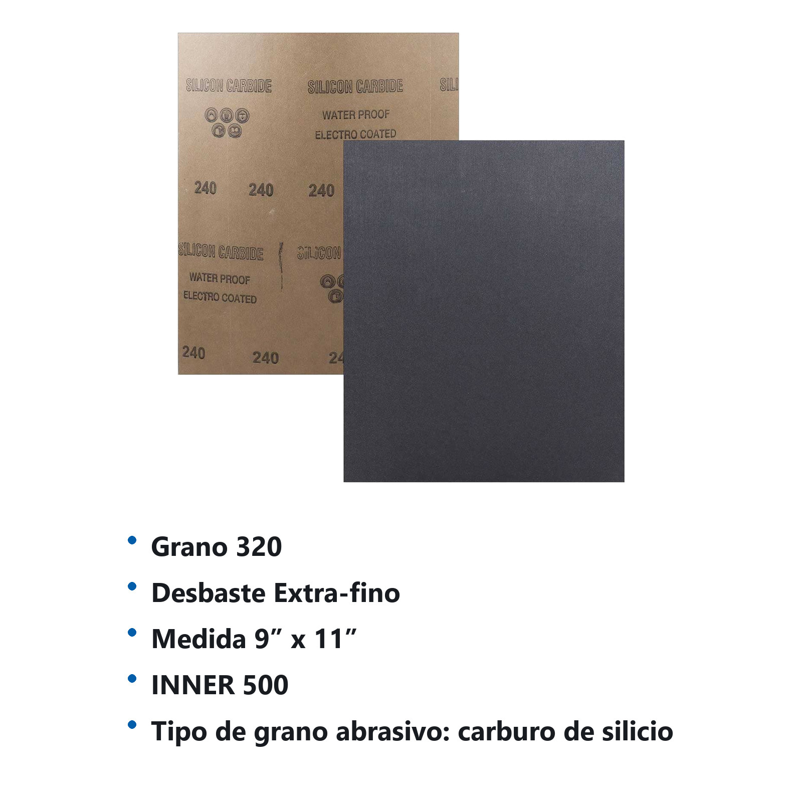 HOJA DE LIJA DE AGUA CARBURO SILICIO 9" x 11" G320 (Precio x pieza - Empaque c/100 pzas) - Imagen 4