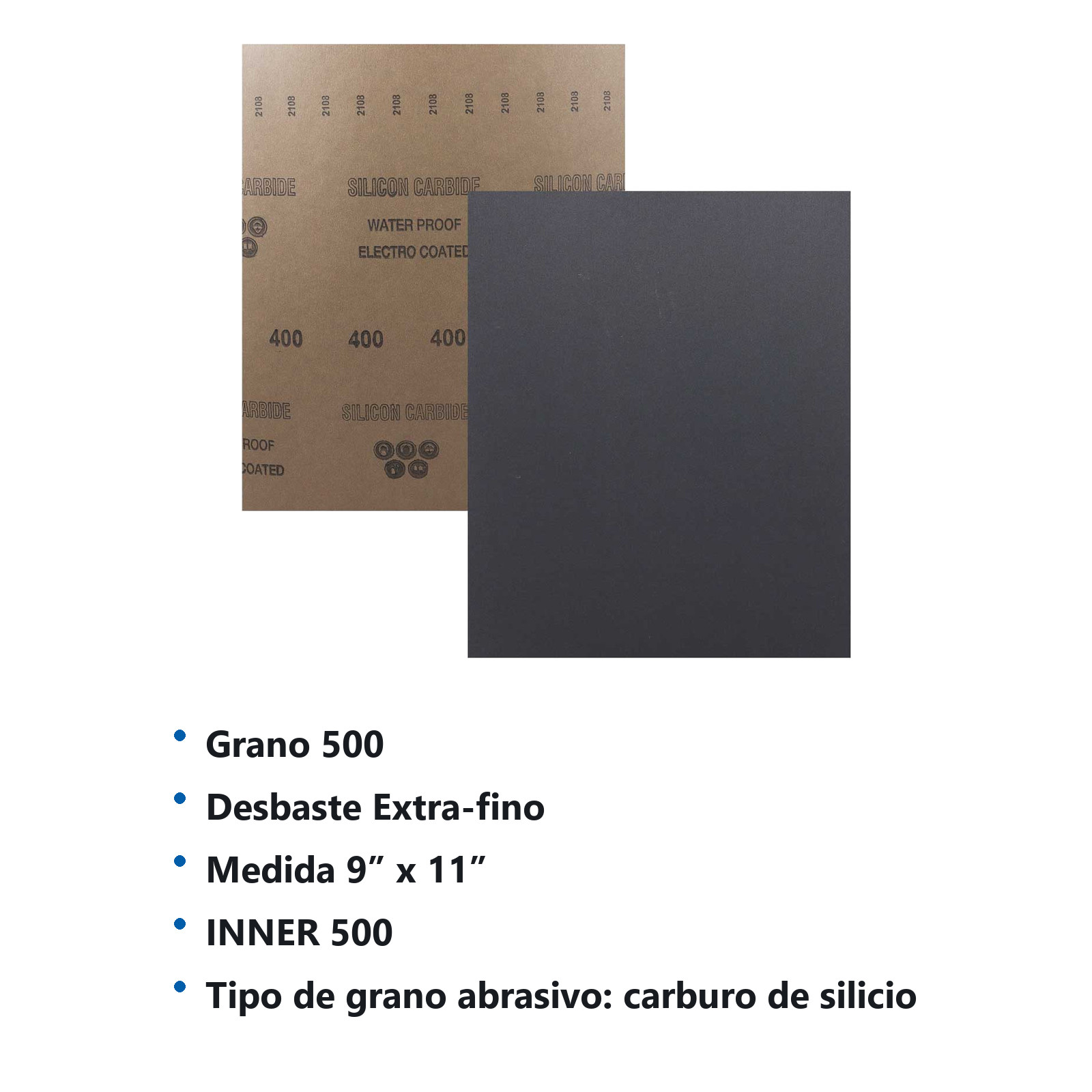 HOJA DE LIJA DE AGUA CARBURO SILICIO 9" x 11" G500 (Precio x pieza - Empaque c/100 pzas) - Imagen 4