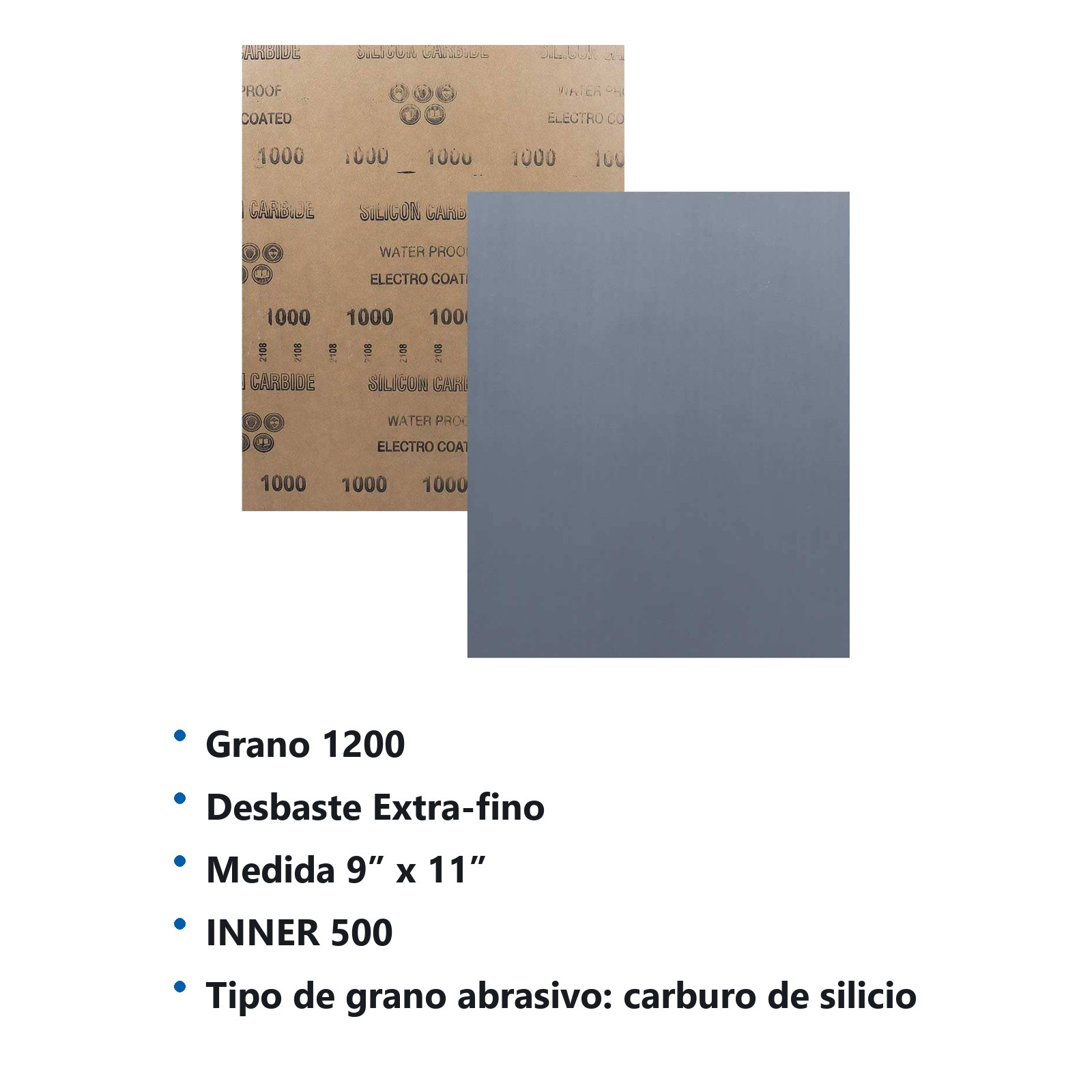 HOJA DE LIJA DE AGUA CARBURO SILICIO 9" x 11" G1200 (Precio x pieza - Empaque c/100 pzas) - Imagen 4