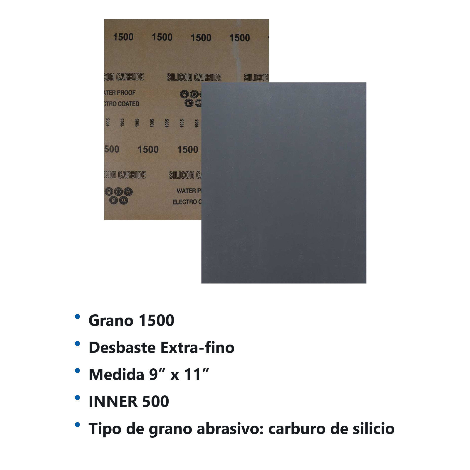 HOJA DE LIJA DE AGUA CARBURO SILICIO 9" x 11" G1500 (Precio x pieza - Empaque c/100 pzas) - Imagen 4