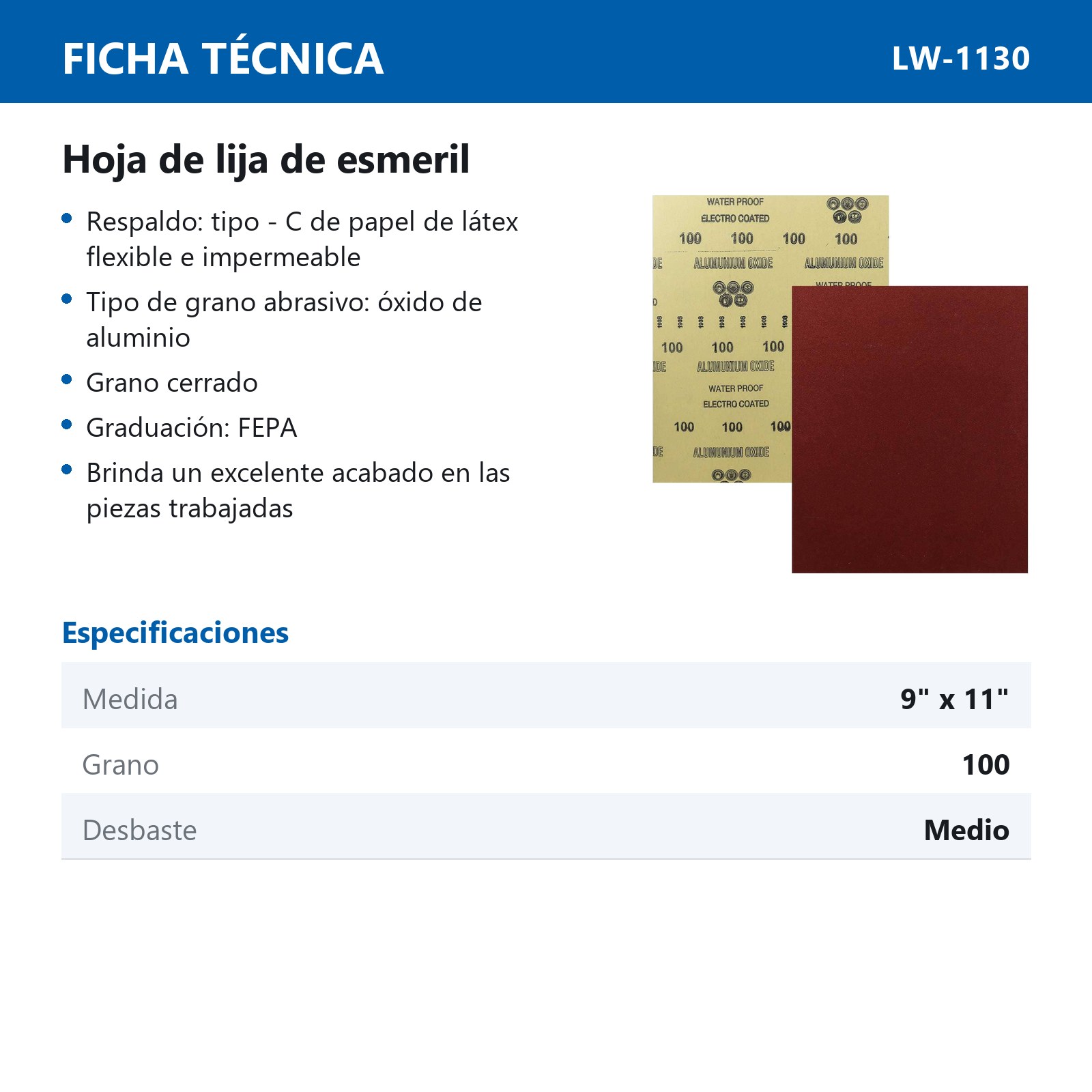 HOJA DE LIJA OXAL ESMERIL 9" x 11" G100 (Precio x pieza - Empaque c/50 pzas) - Imagen 4