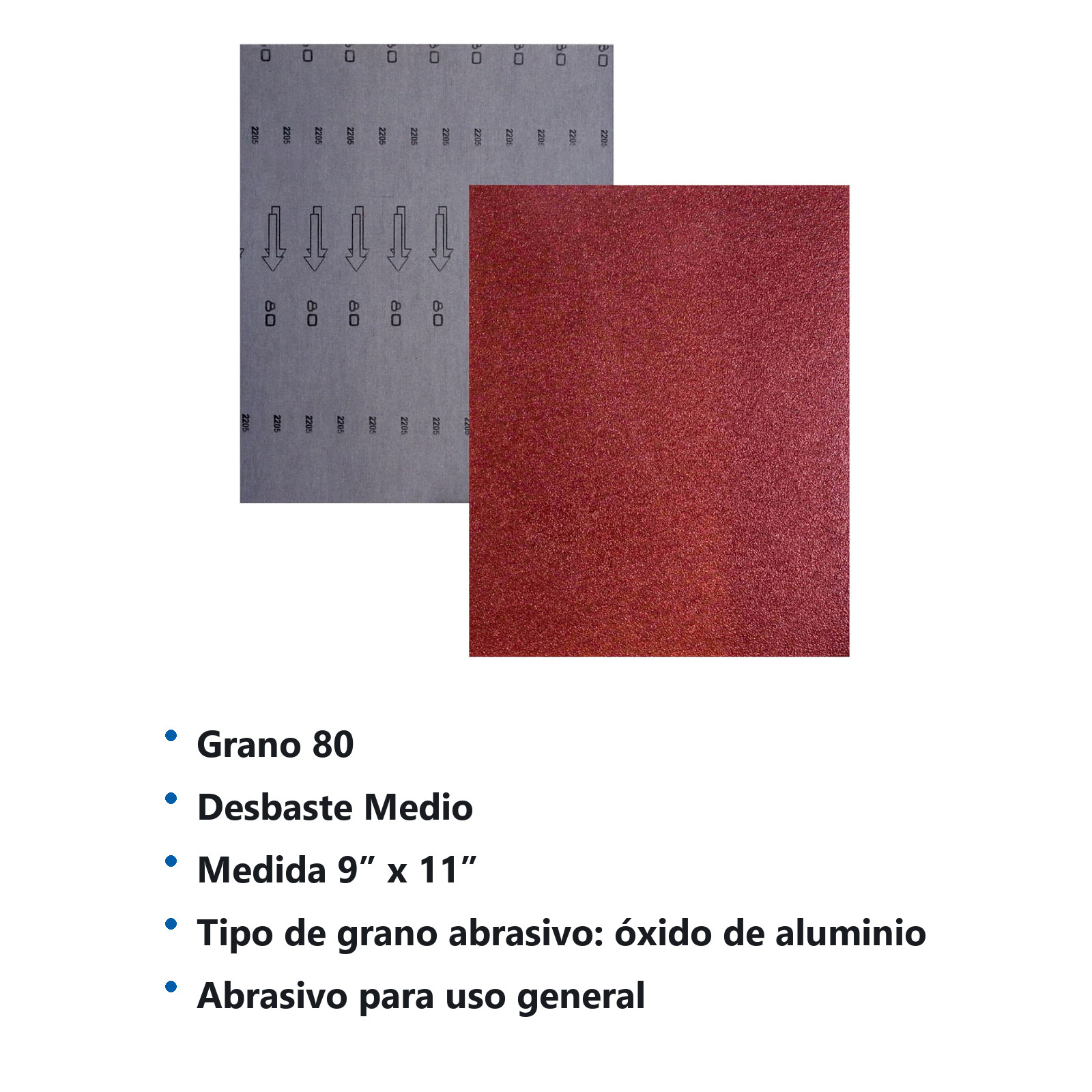 HOJA DE LIJA RESPALDO DE TELA OXIDO DE ALUMINIO 9" X 11" G080(Precio x pieza - Empaque c/25 pzas) - Imagen 4