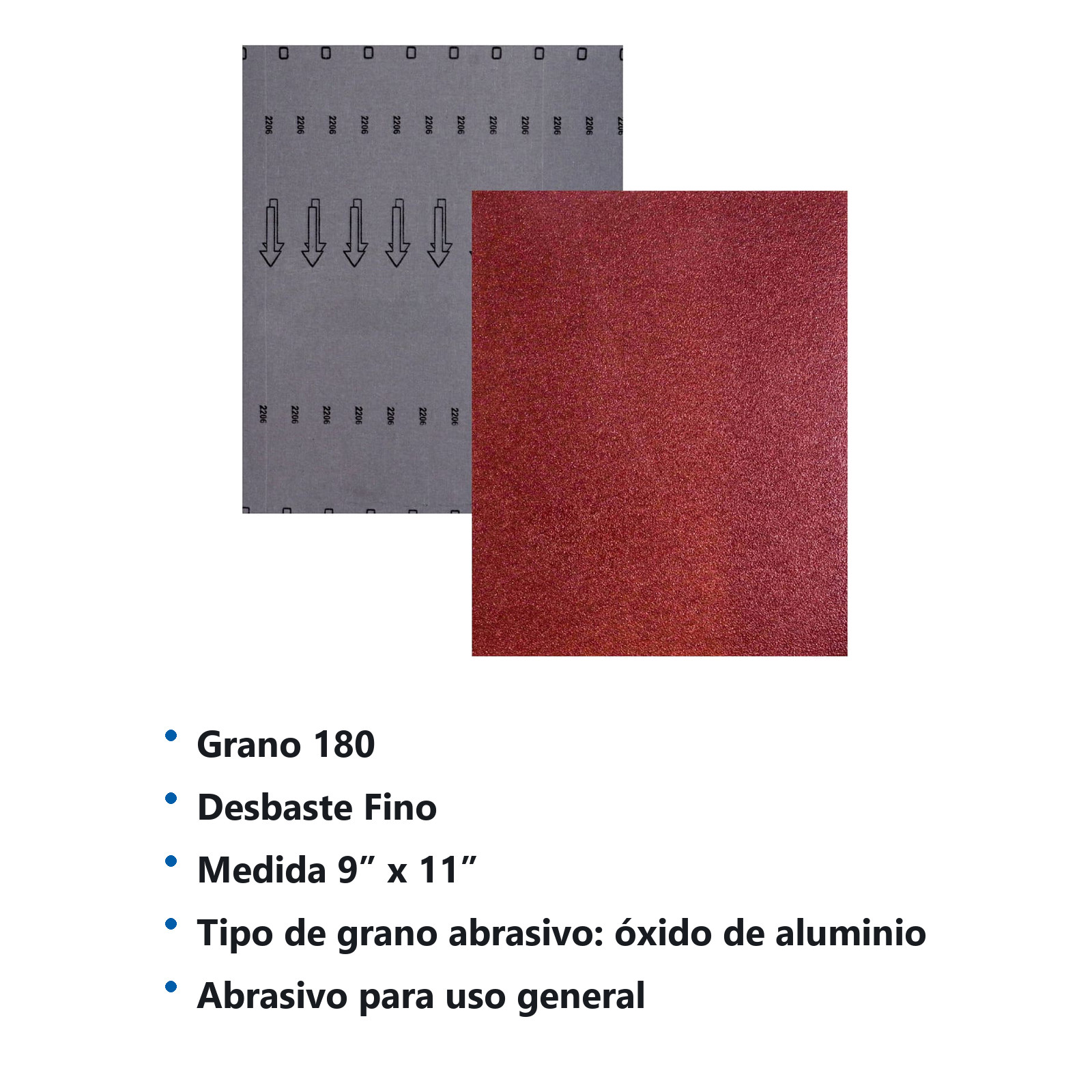 HOJA DE LIJA RESPALDO DE TELA OXIDO DE ALUMINIO 9" X 11" G180(Precio x pieza - Empaque c/50 pzas) - Imagen 4