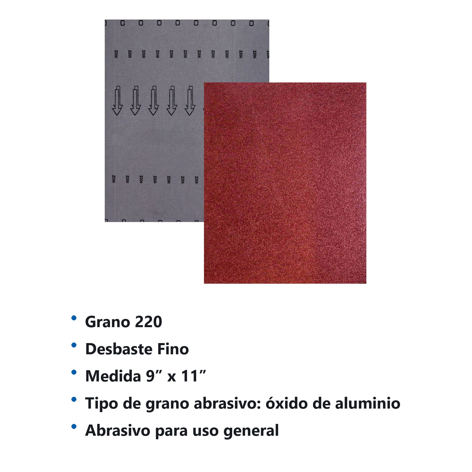 HOJA DE LIJA RESPALDO DE TELA OXIDO DE ALUMINIO 9" X 11" G220(Precio x pieza - Empaque c/50 pzas) - Imagen 4