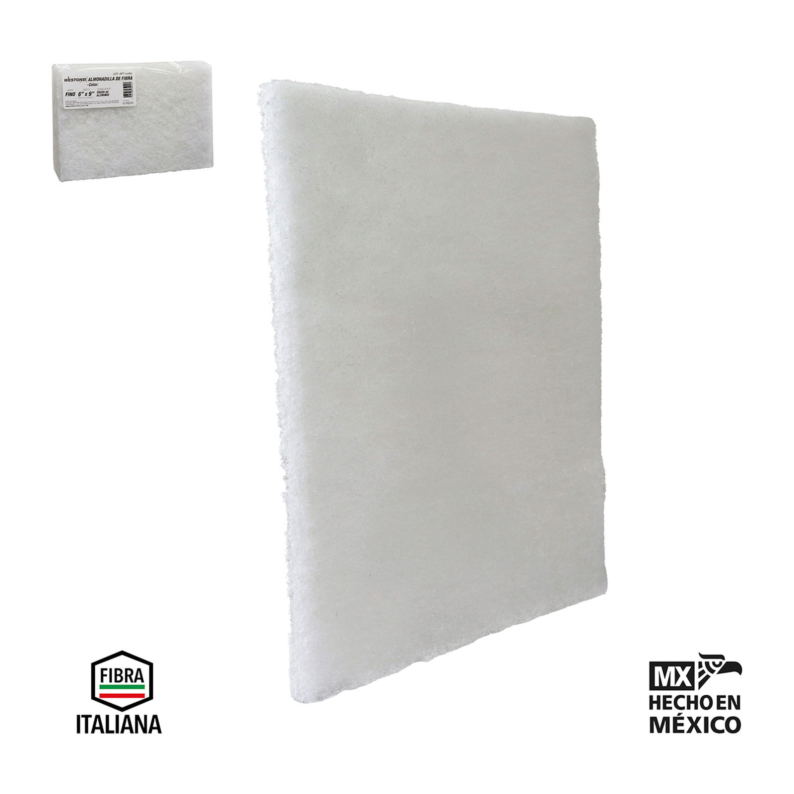 ALMOHADILLA DE FIBRA PRO BLANCA (S/G) 6" X 9" (Precio x Pieza - Bolsa c/10 pzs)