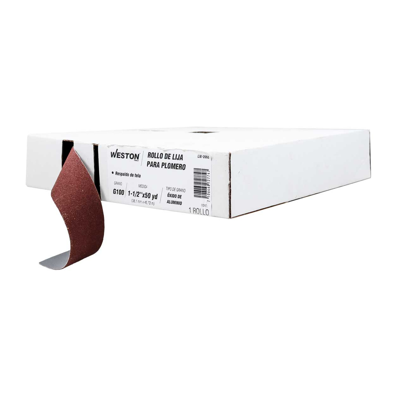 Rollo de Lija para Plomería Óxido de Aluminio 1-1/2" x 50 yd Grano 100 Weston