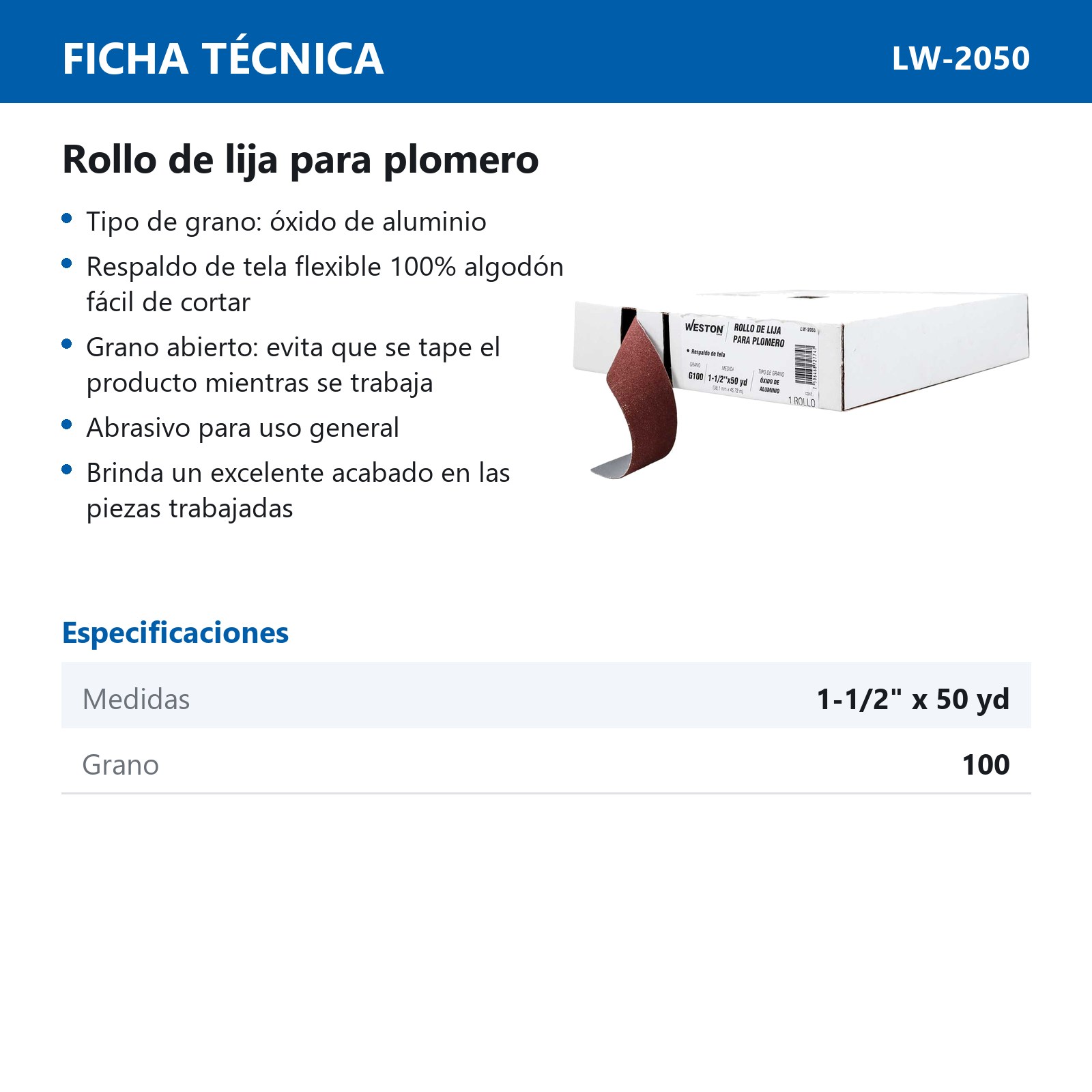 ROLLO DE LIJA P/PLOMERIA AO 1-1/2" X 50YD G100 - Imagen 4