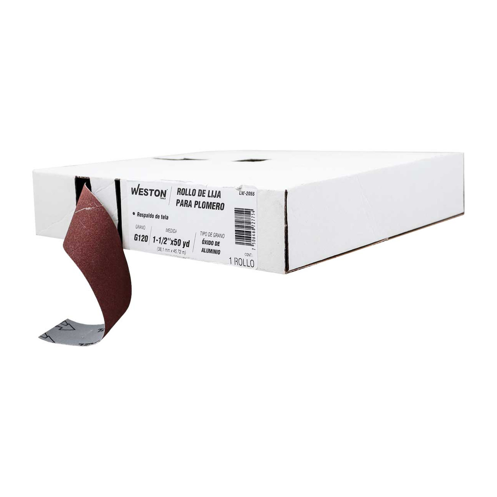 Rollo de Lija para Plomería Óxido de Aluminio 1-1/2" x 50 yd Grano 120 Weston