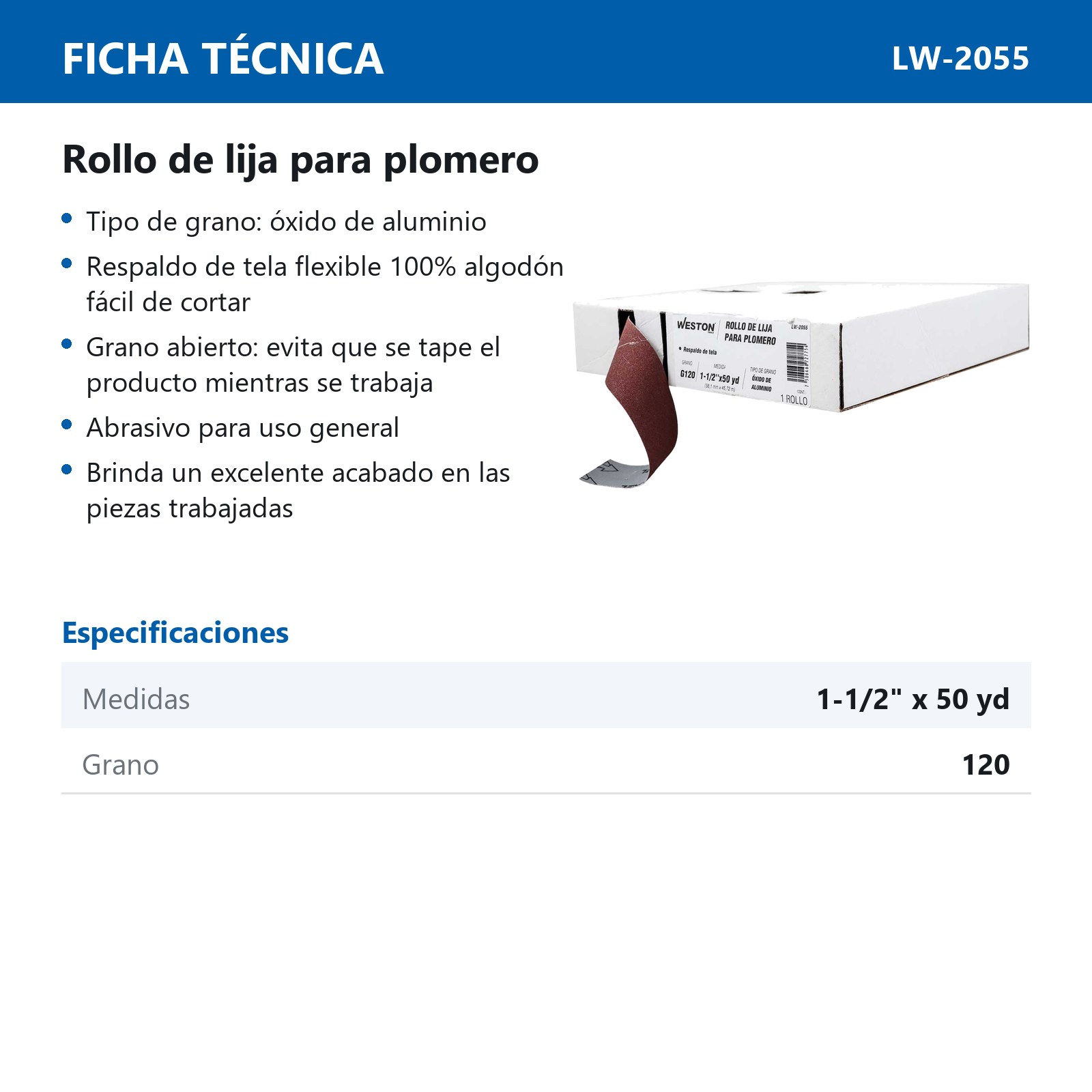 ROLLO DE LIJA P/PLOMERIA AO 1-1/2" X 50YD G120 - Imagen 4