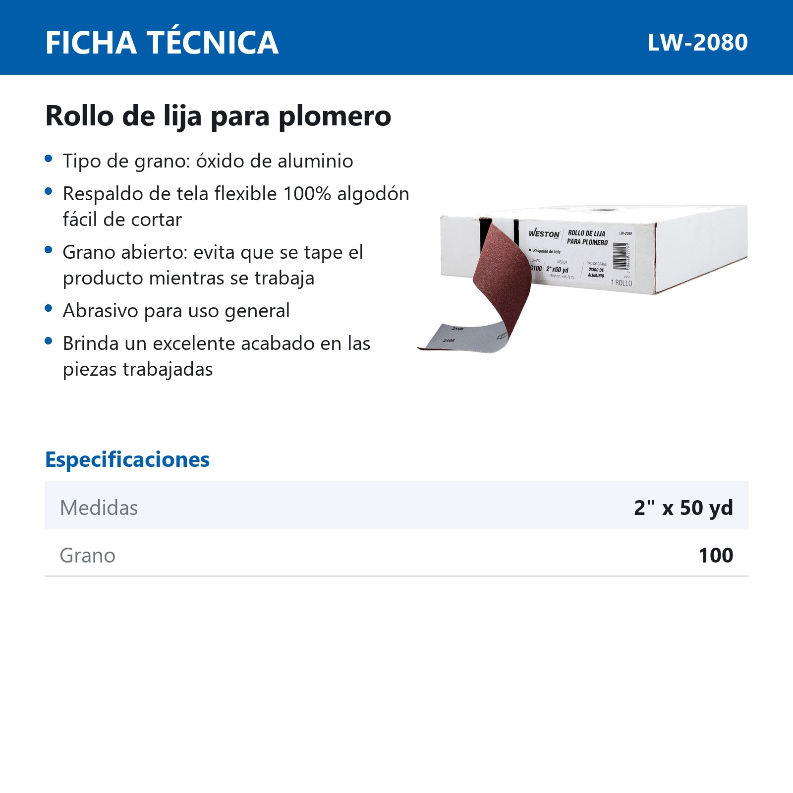 ROLLO DE LIJA P/PLOMERIA AO 2" X 50YD G100 - Imagen 4