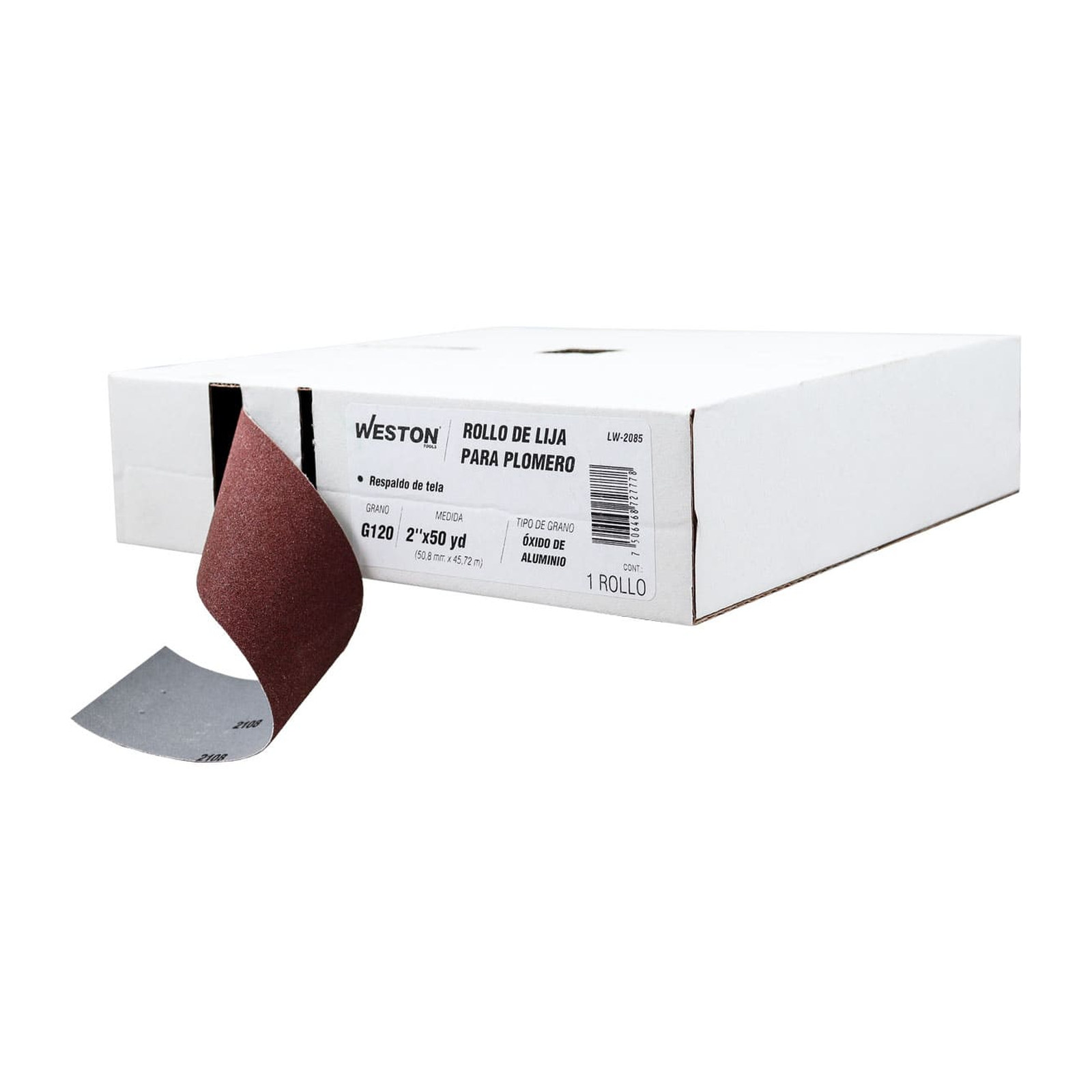 Rollo de Lija para Plomería Weston Óxido de Aluminio 2" x 50 yd Grano 120