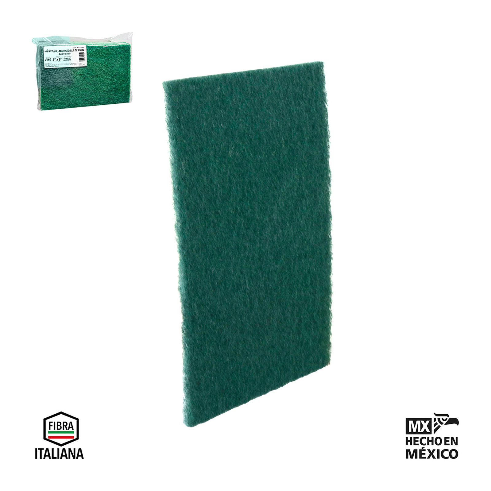 ALMOHADILLA DE FIBRA VERDE OSCURO (MUY FINO) 6"x9" (PRECIO X PIEZA - BOLSA C/10)