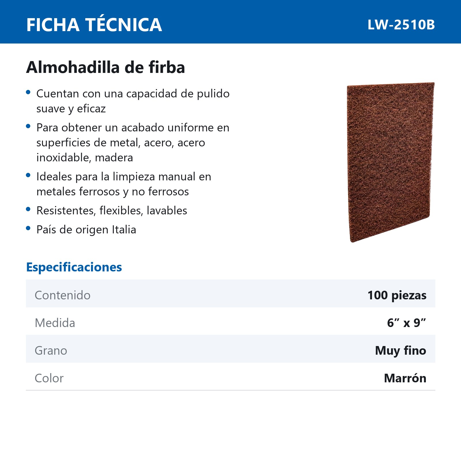 ALMOHADILLA DE FIBRA IND MARRON (MUY FINO) 6"x9" (CAJA BULK 100 pzas sin bolsa - Precio x Caja) - Imagen 4