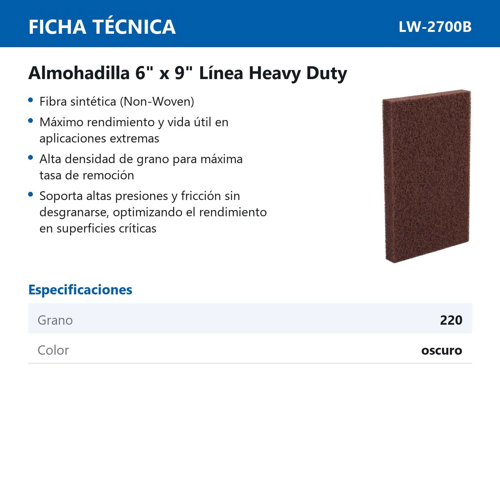 ALMOHADILLA DE FIBRA MARRON OSCURO HD (MUY FINO) 6"x9" (CAJA BULK 100 pzs sin bolsa - Precio x Caja) - Imagen 4