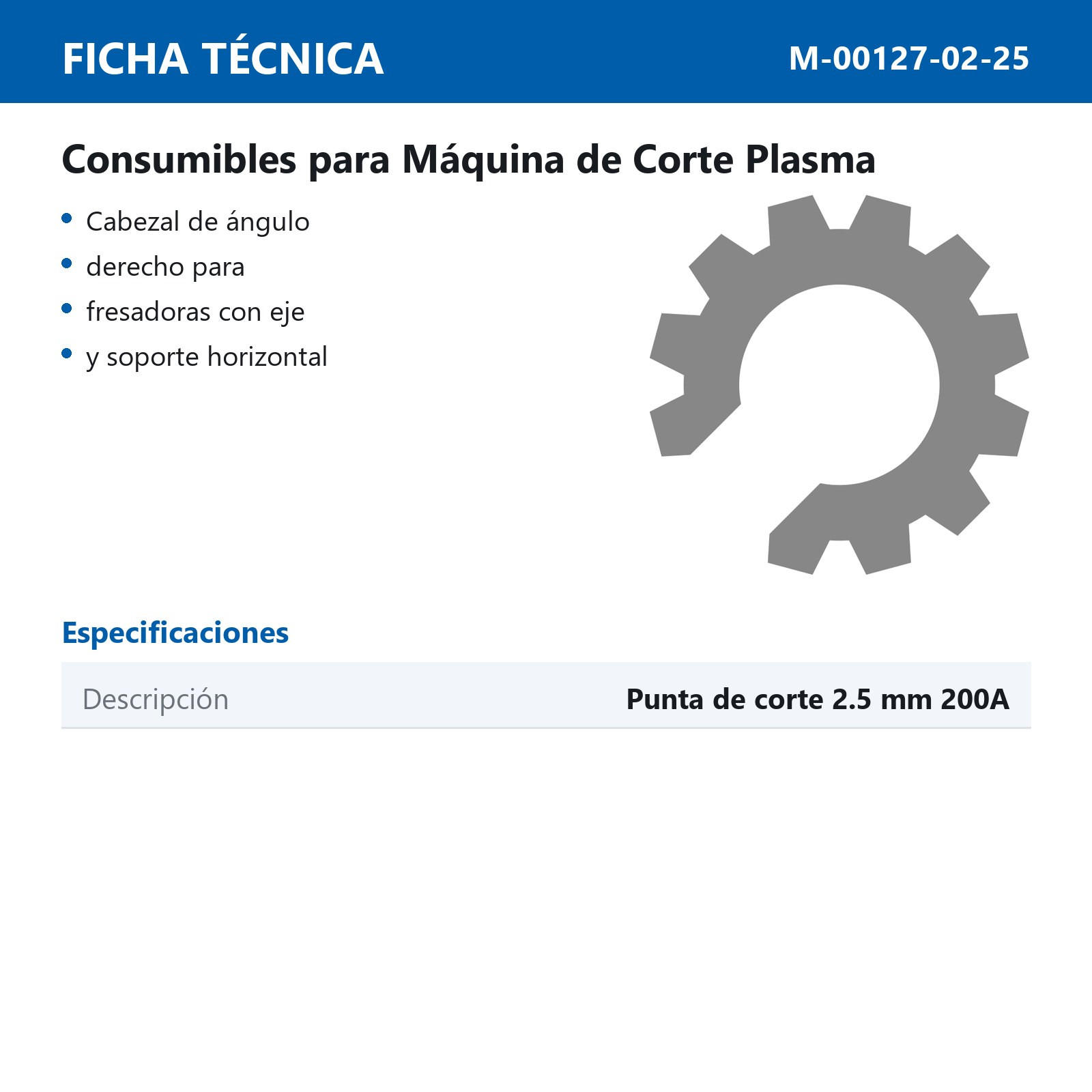 PUNTA D/CORTE 2.5 MM P/MAQUINA D/CORTE PLASMA 200A - Imagen 2