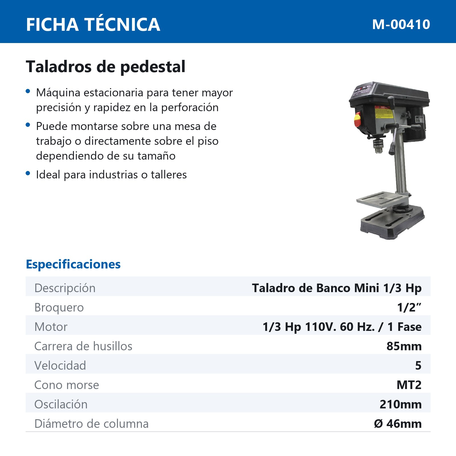 TALADRO BANCO MINI 1/3" HP (5 VEL.)1/2" 110V - Imagen 2