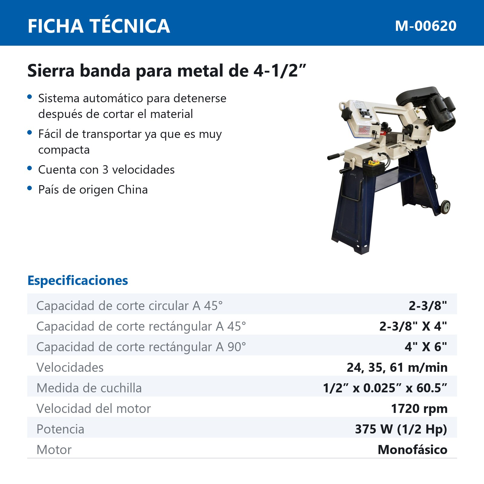 SIERRA DE BANDA P/METAL 4-1/2" - Imagen 2