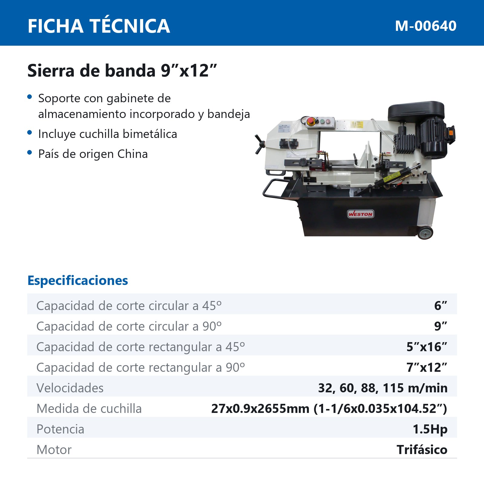 SIERRA DE BANDA 9" x 12" 220V (3PH) - Imagen 4