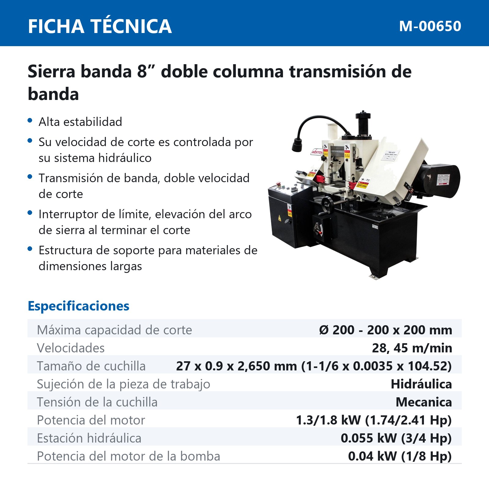SIERRA DE BANDA 8" DOBLE COLUMNA 220V (3PH) - Imagen 4