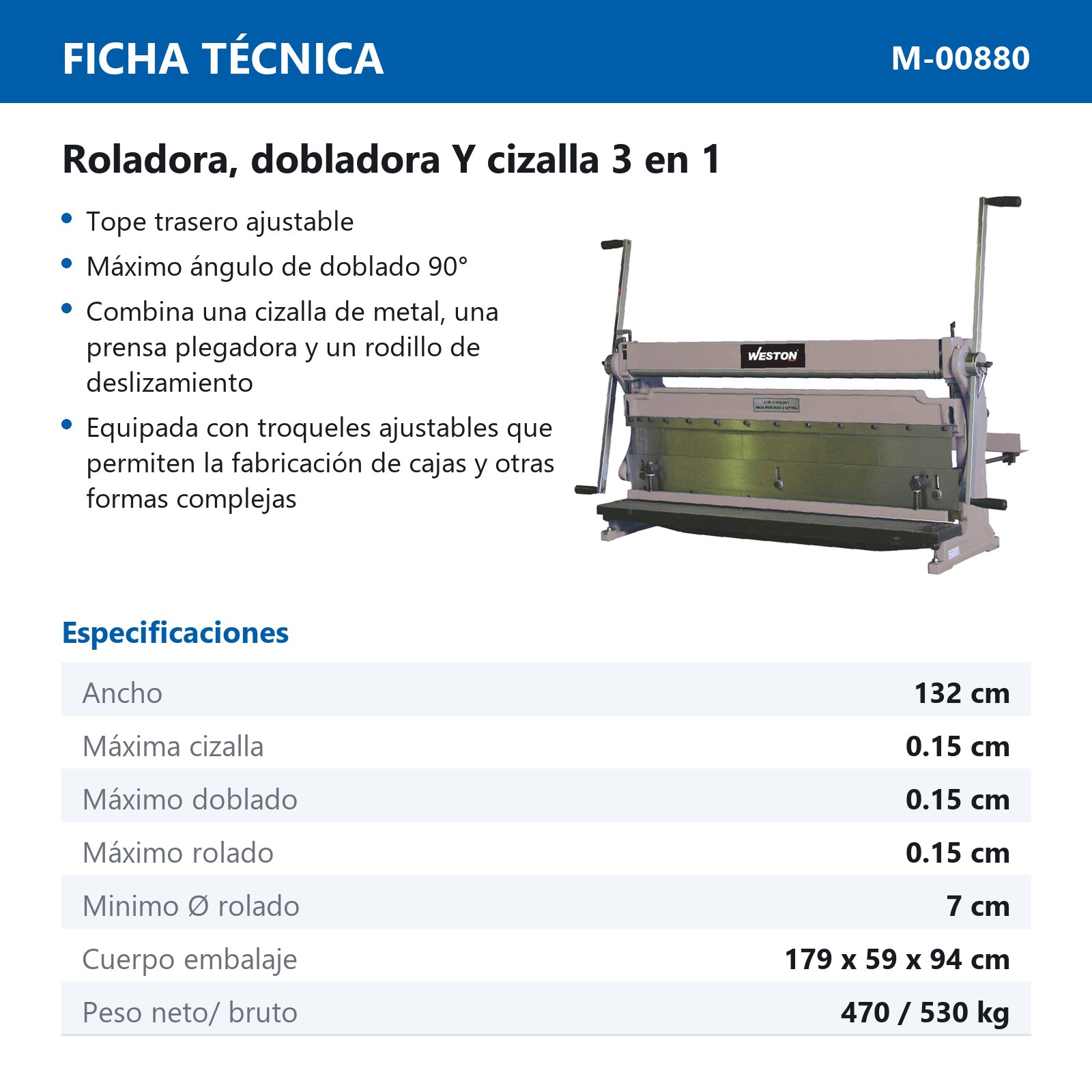 MAQUINA 3 EN 1 CORTA-DOBLA-ROLA 1320X1.5 - Imagen 2