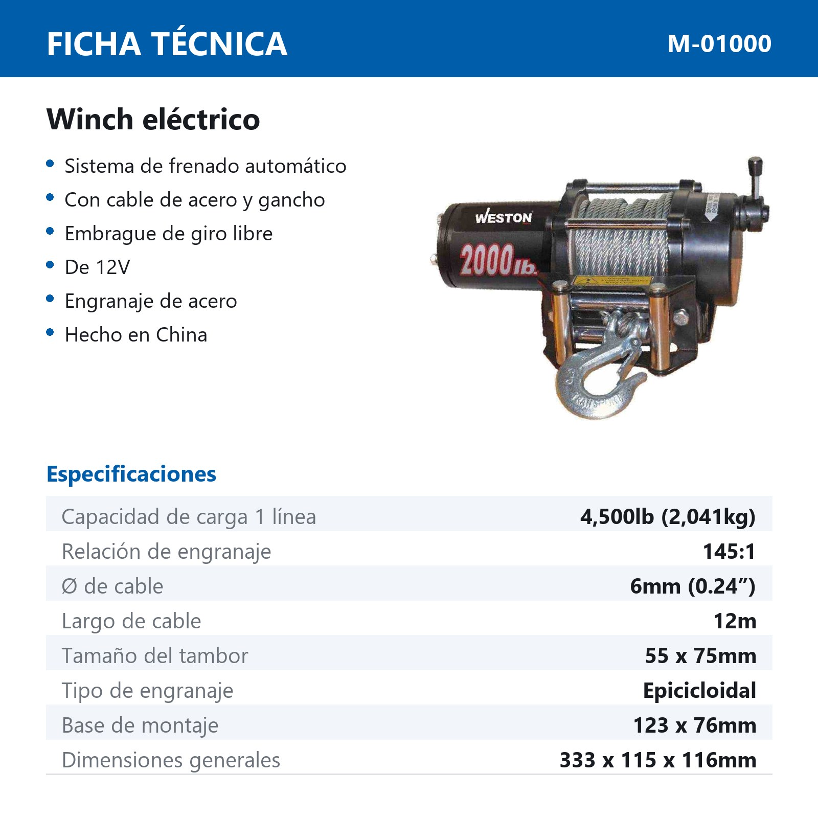 WINCH ELECTRICO DW4500 12V-4500LBS - Imagen 2